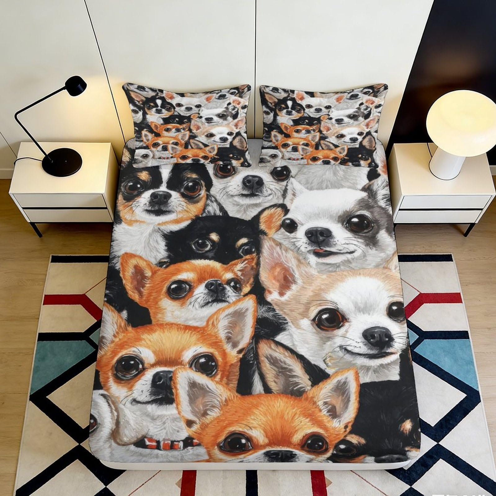 Pnayamiorkfel Style-2 3D Printed Chihuahua Dog Fitted Sheet Microfiber Soft Breathable Puppy Pattern Bed Cover For Bedroom Dorm Decor 90X200x25cm
