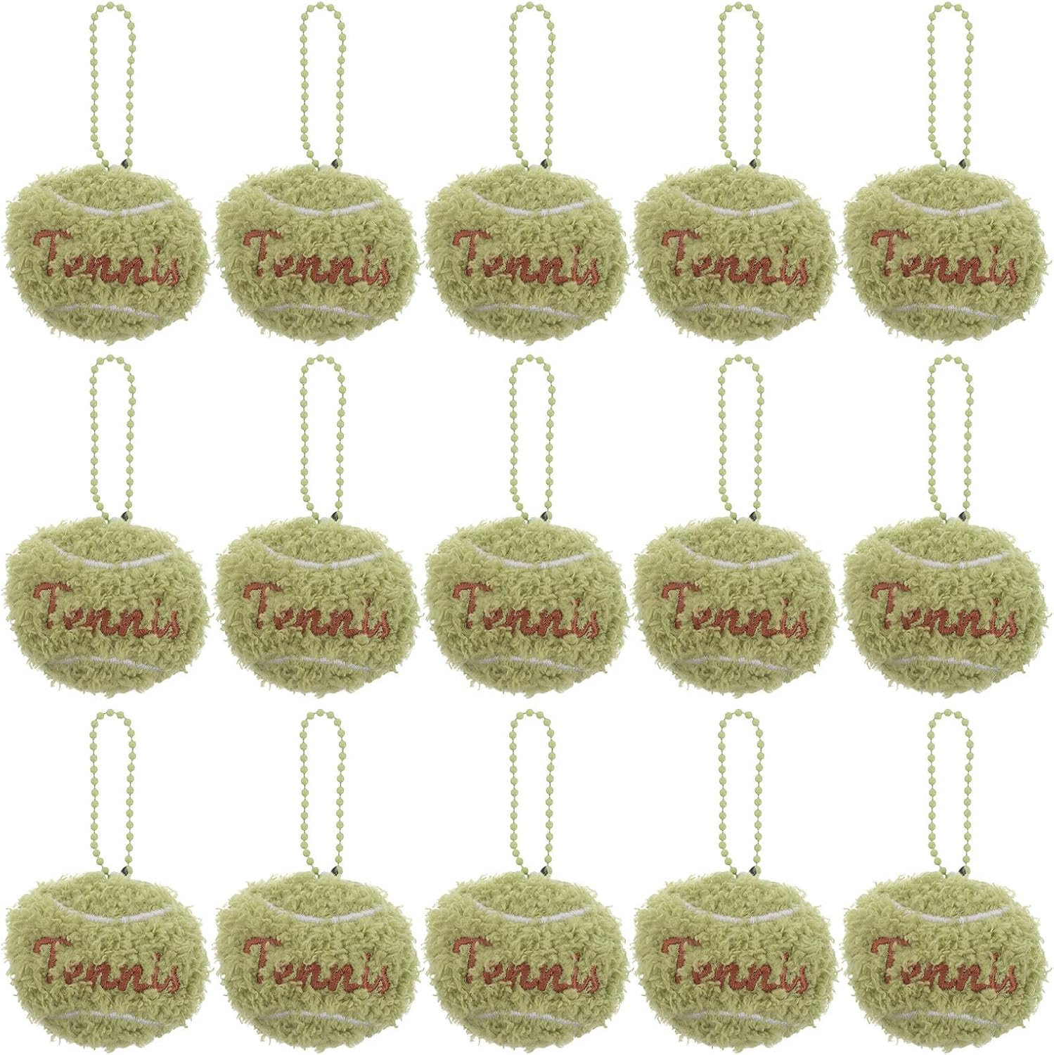 Angoily 15Pcs Mini Tennis Keychain Bulk Cute Plush Ball Bag Charms Sports Fan Souvenirs Team Backpack Accessories Party Favors