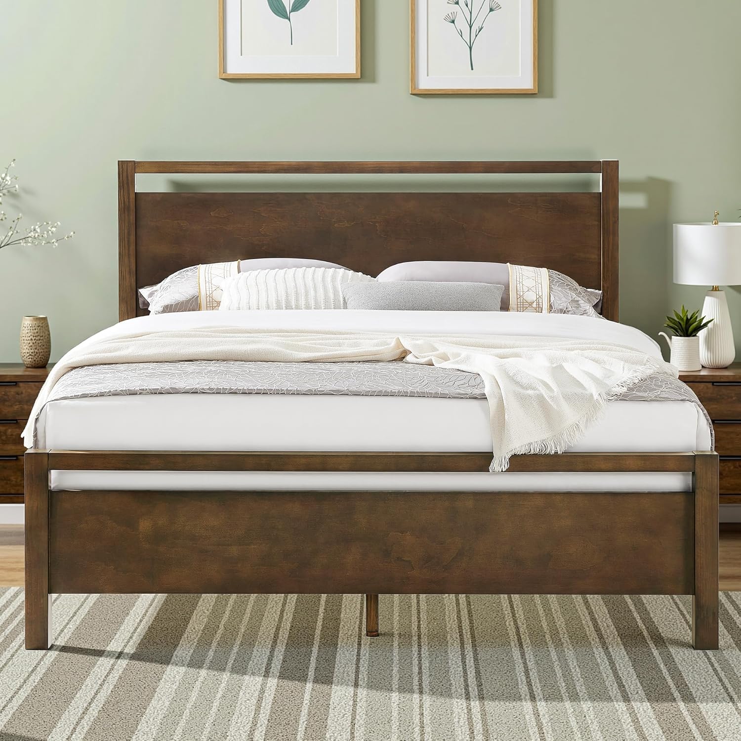 amerlife king size bed frame dark brown - front view
