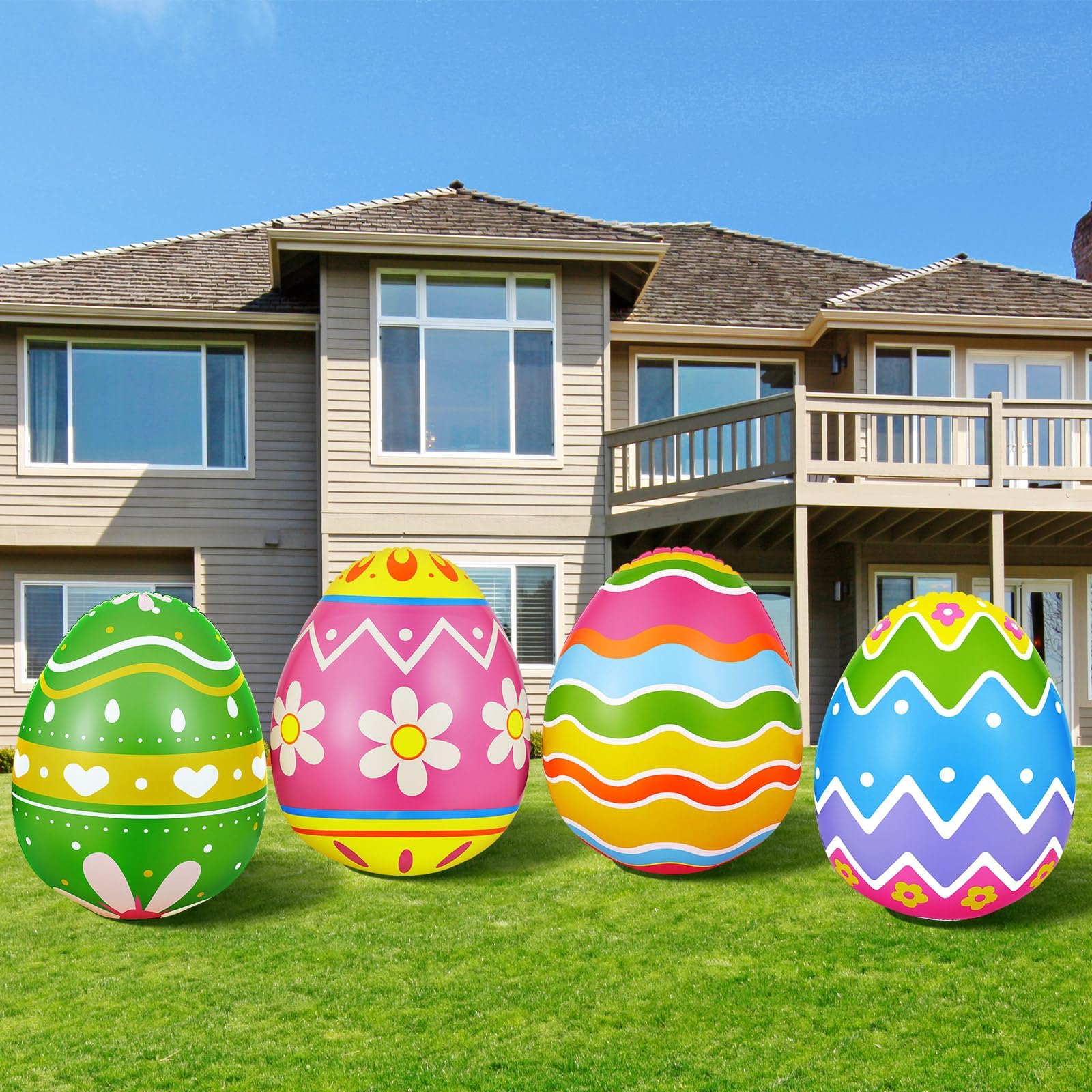 Liliful 40 Inch Colorful Inflatable Easter Eggs 4 Pack Outdoor Decoration Inflatable Easter Outdoor Decoration Outdoor Decoration for Garden, Party, Holiday, Lawn (Egg)