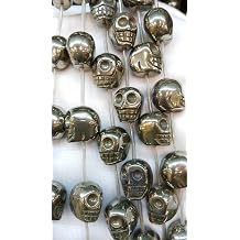 Genuine Raw Pyrite Skull Skeleton Carved Iron Gold Jewelry Bead 8 10 12 14 16mm Full Strand 10mm