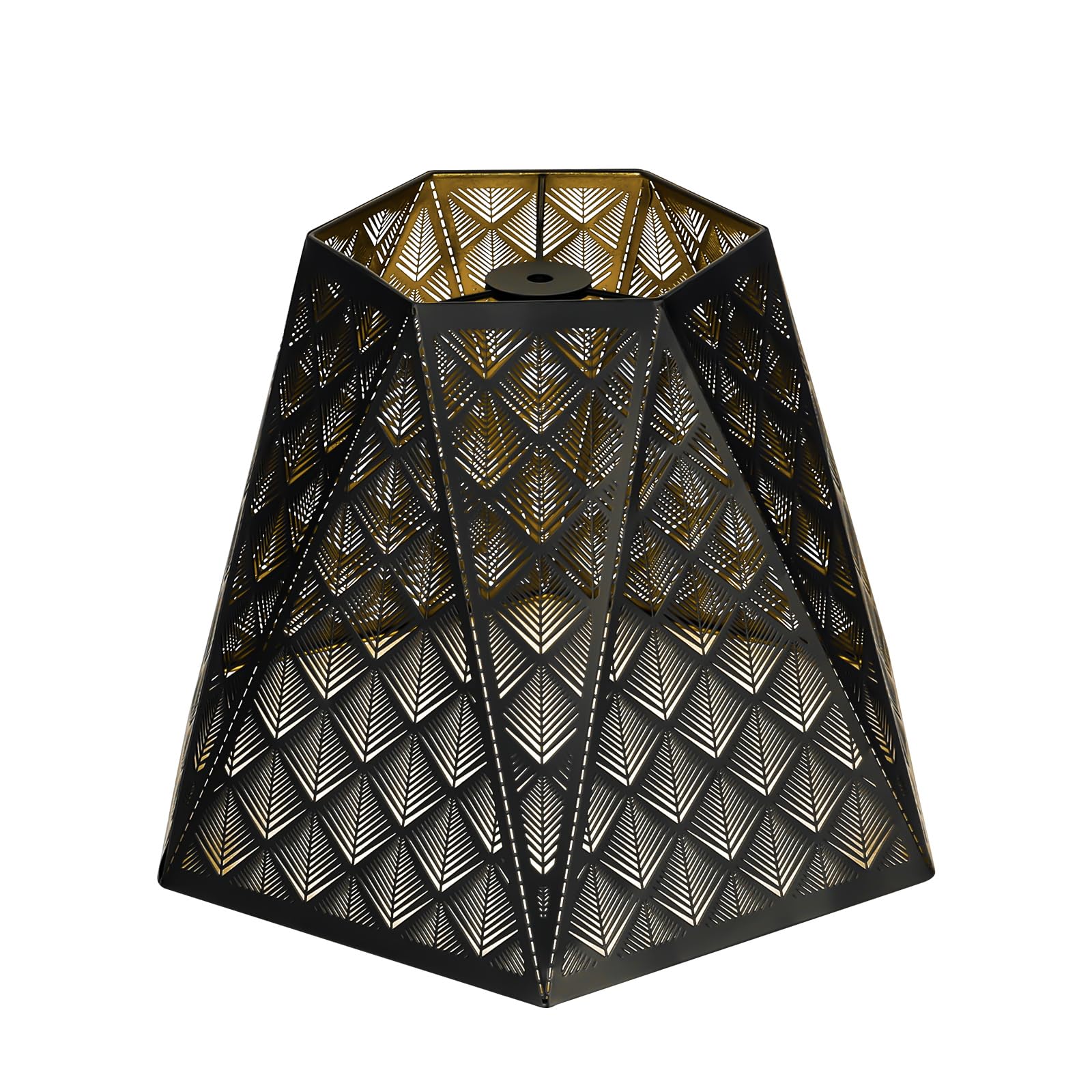 Medium Modern Style Lamp Shades with Multiple Sides, ALUCSET Metal Lampshade with Pattern of Small Arrows for Table Lamp and Floor Light, 7 x 13.8 x 9.5 Inch, Spider (Black/Gold)