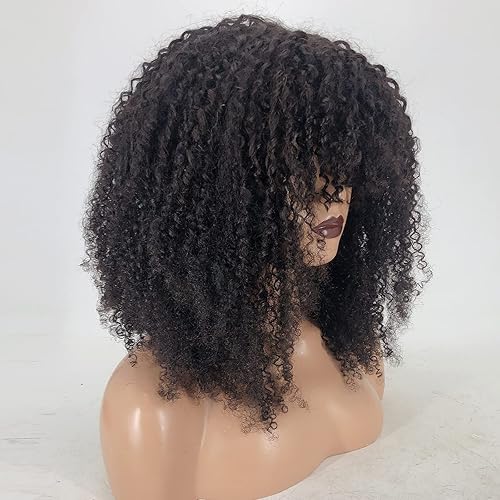 Miniatura 4 de zigzag hair Peluca afro rizada con flequillo, hecha a máquina, peluca superior de cuero cabelludo hecha a máquina, 250% de densidad, peluca de