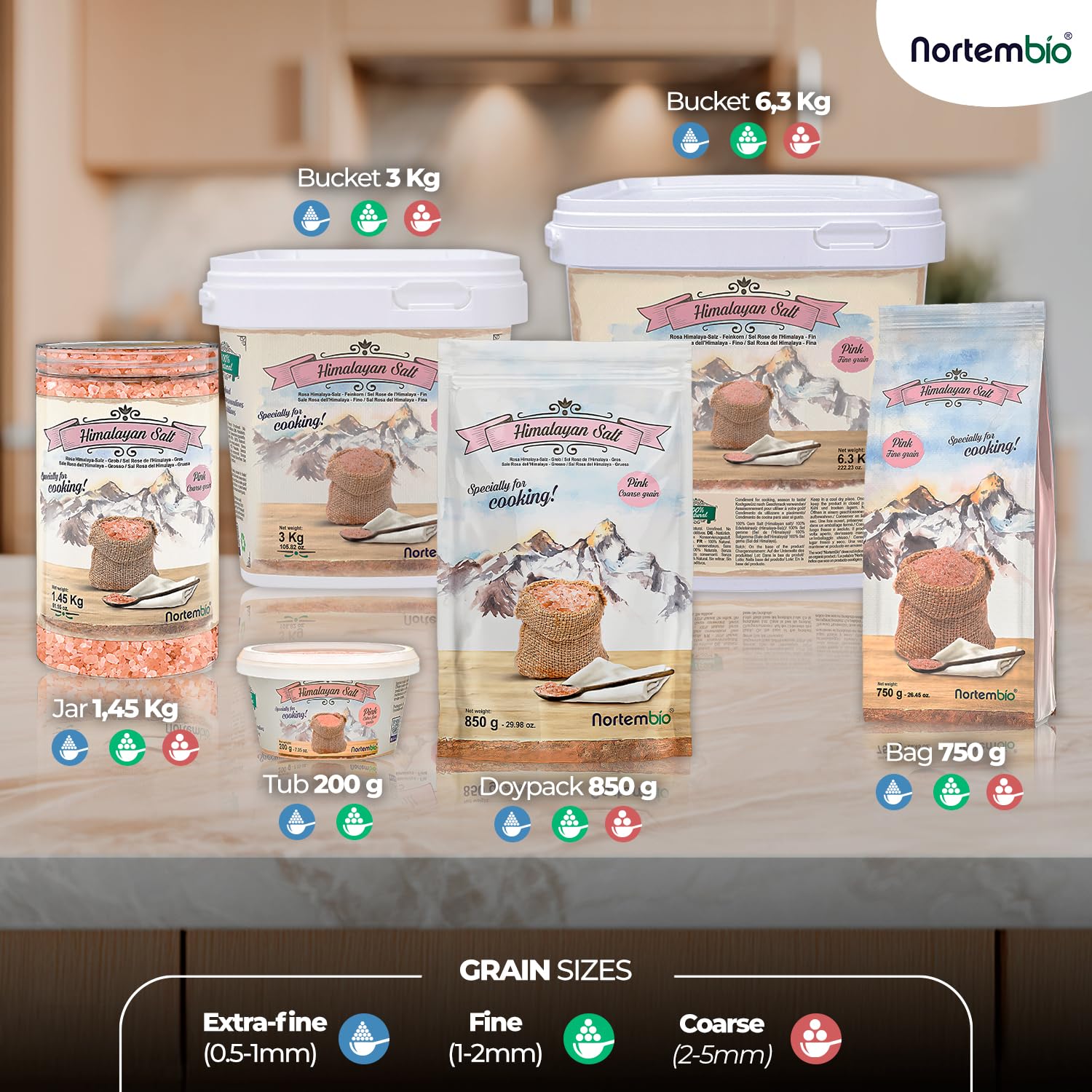 Nortembio Sal Rosa del Himalaya 6,4 kg Extra Fina (0,5–1 mm) Origen Pakistán Sal Mineral Natural sin Refinar para Uso Culinario. Gratis eBook con Recetas!