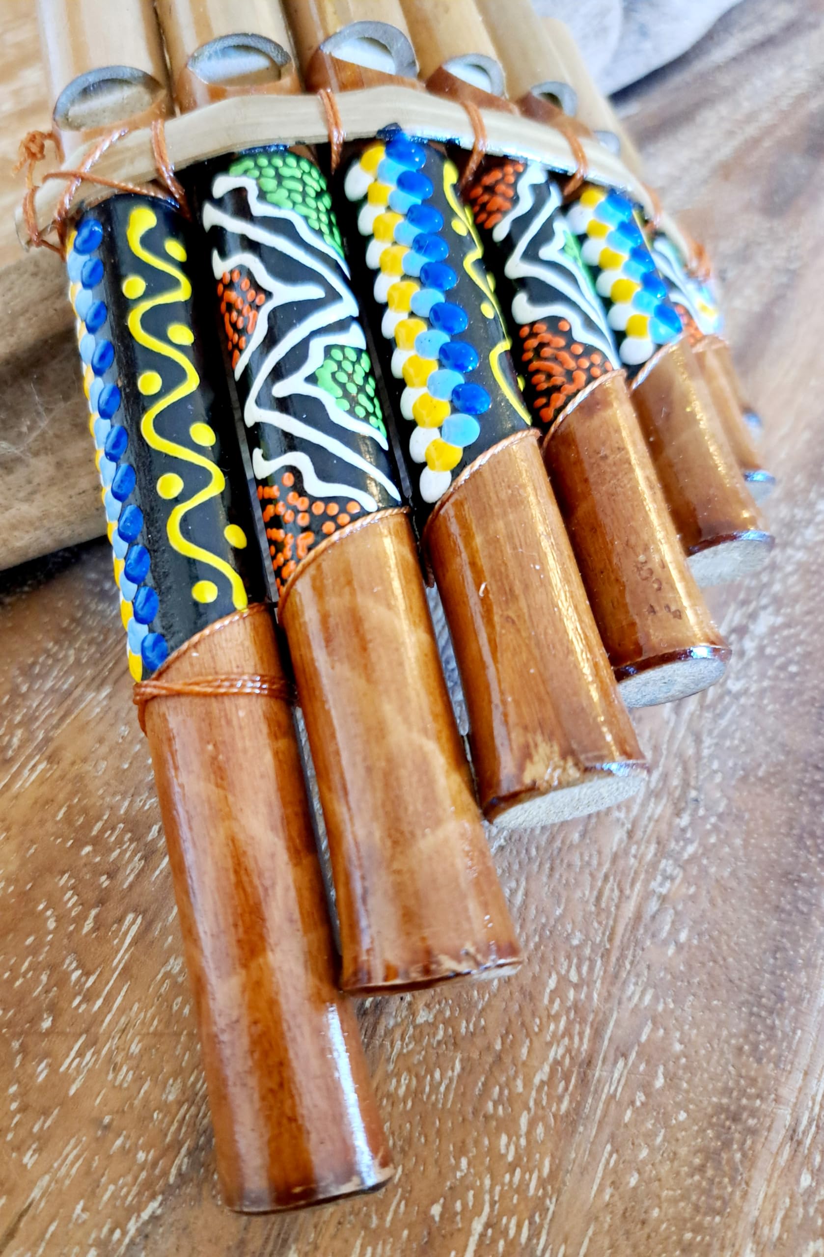 Flûte de pan en bambou Instrument de musique bois Artisanale 7 tubes peinte
