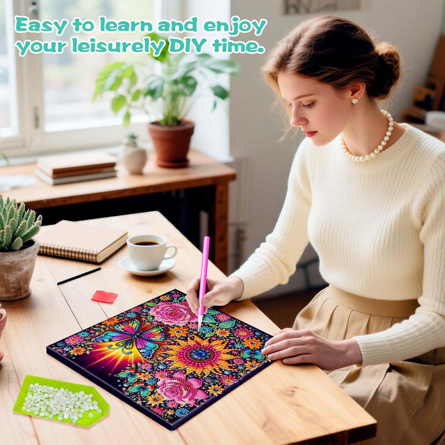 Special Shape Diamond Art Painting Kit with Wooden Frame, DIY 5D Diamond Art for Adults Women, Crystal Rhinestone Craft, Home Wall Decor Gift for Birthday(Mandala-01)(29 * 29cm) (Flower)