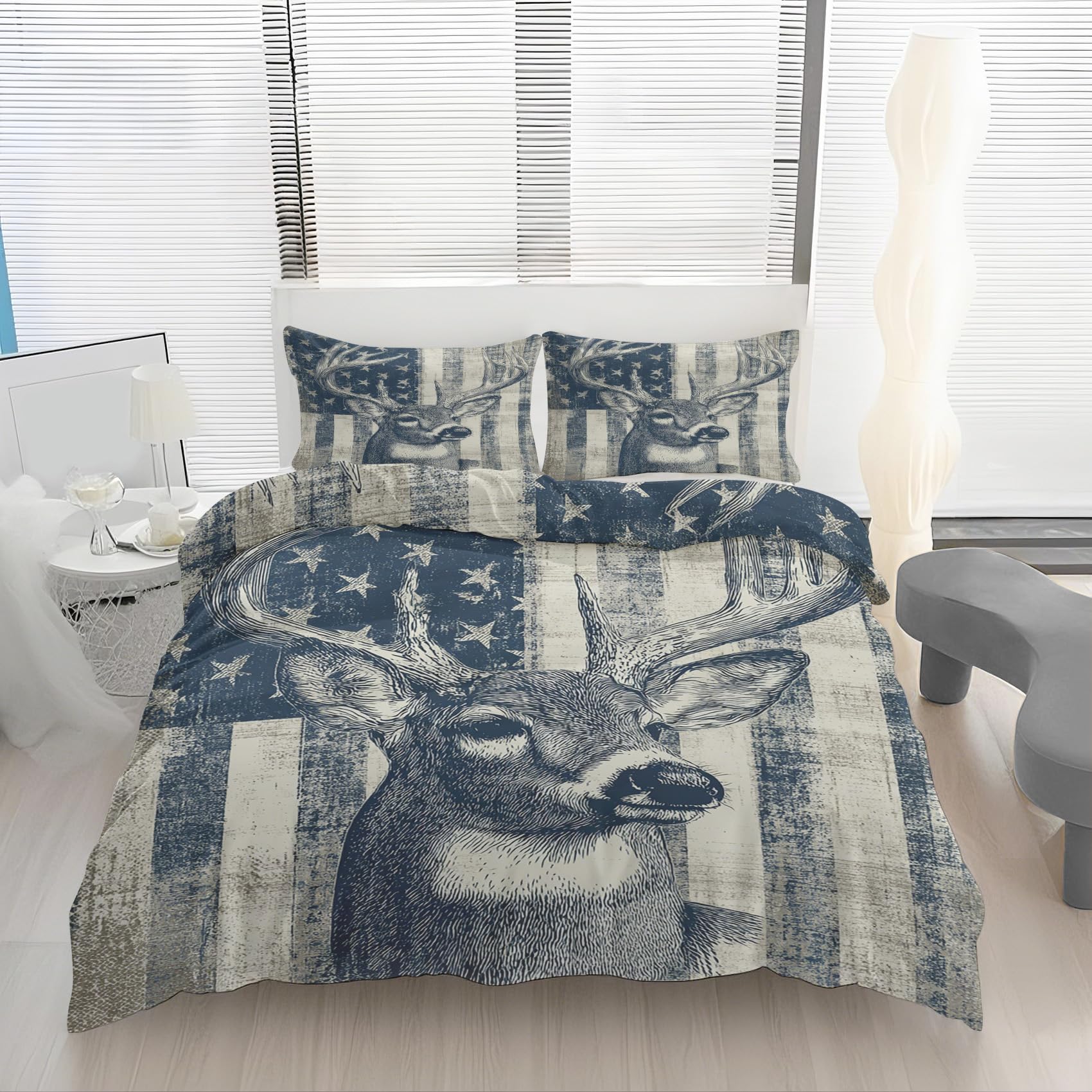 Ensemble de lit 3 pièces microfibre douce pour lit double motif cerf rustique