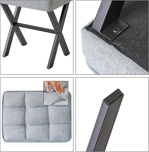 Miniatura 7 de IBUYKE - Taburete cuadrado de maquillaje con reposapiés de patas en X, reposapiés de lino, asiento otomano, multiusos como pequeña mesa auxiliar,