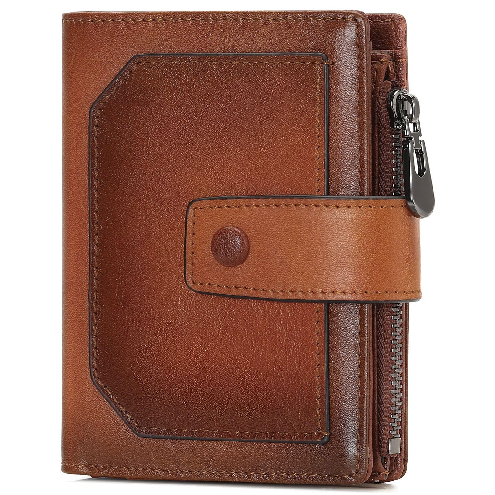 GAEKEAO Genuine Leather Wallets for Men with Zipper, RFID Blocking Mens Wallet with Coin Pouch, Bifold Wallet with 2 ID Windows in Gift Box,