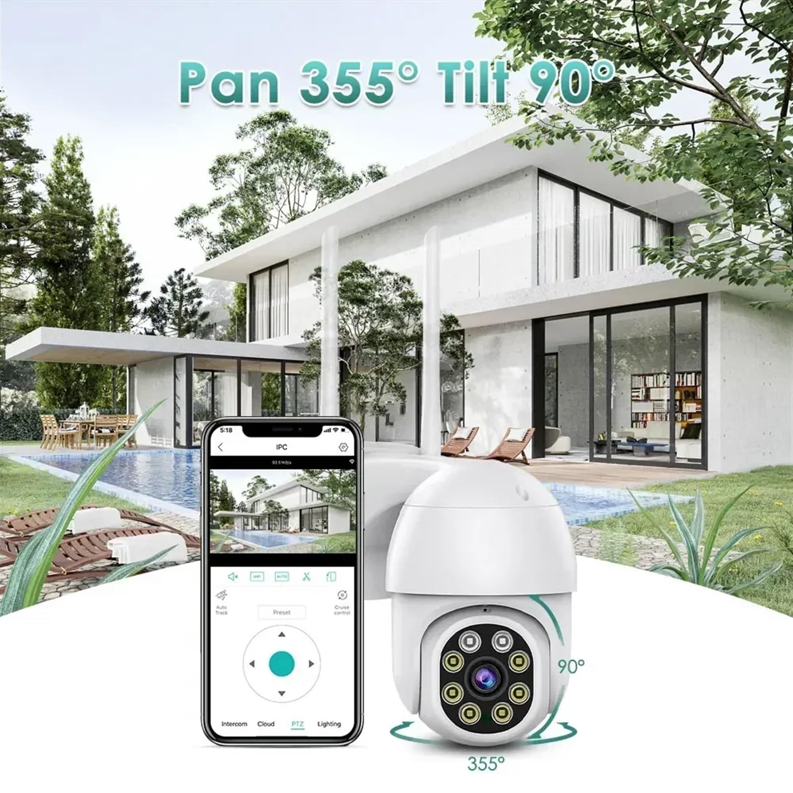 Caméra de Sécurité Solaire, 5X Zoom numérique caméra IP extérieur 1080P HD PTZ AI détection humaine vitesse dôme 8MP 4K suivi automatique caméra de sécurité(2MP Camera)