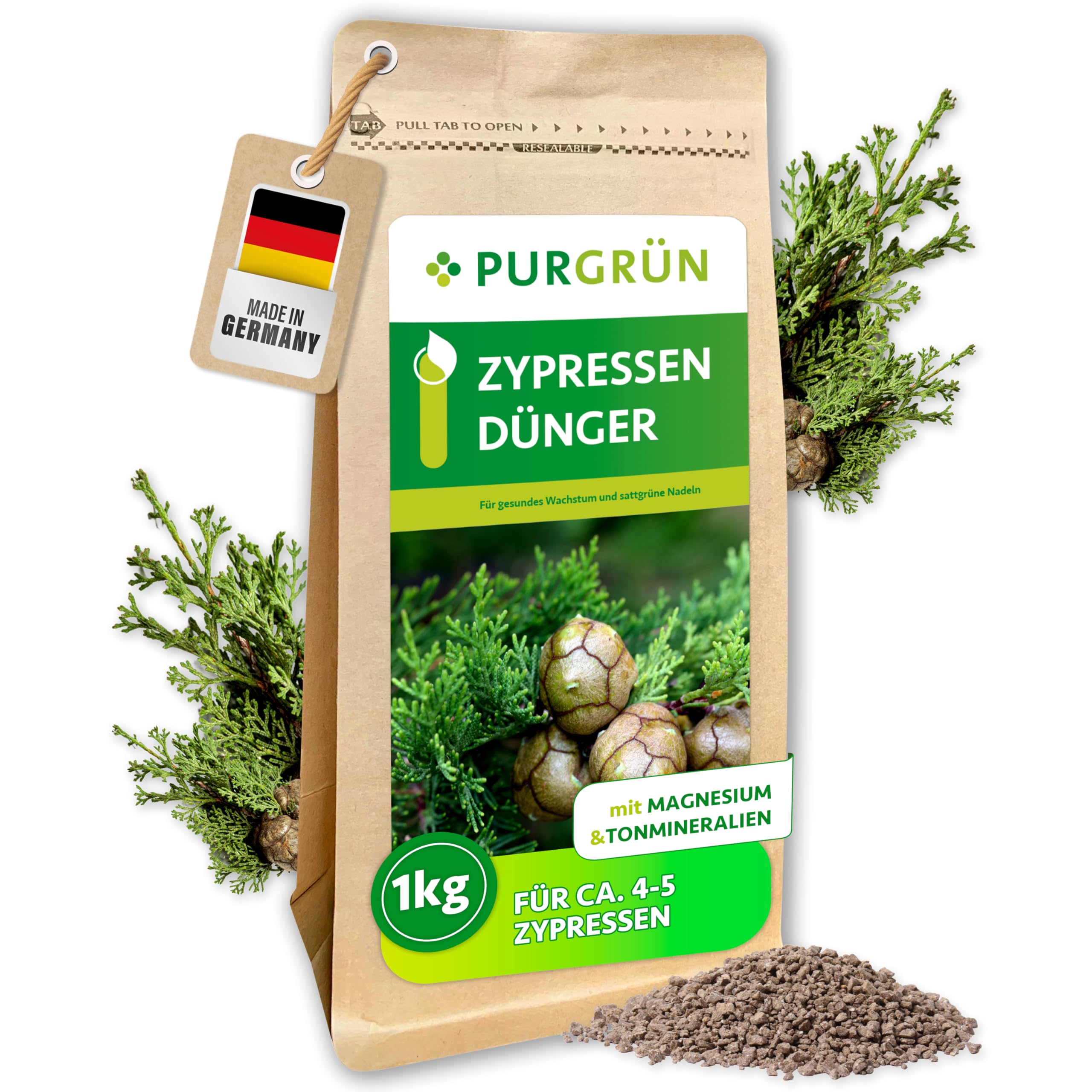 Purgrn Zypressen-Dnger 1 kg  Sattgrne Nadeln dank Magnesium   Schnelles, gesundes Wachstum  Verbessert die Bodenqualitt  Erhht die  Widerstandskraft  Koniferendnger fr ca. 20 Pflanzen : Amazon.de: Garten
