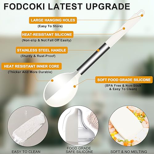 Miniatura 7 de Espátulas de cocina de silicona, resistentes al calor, para uso en cocina, juego de cucharas sólidas ranuradas para utensilios de cocina