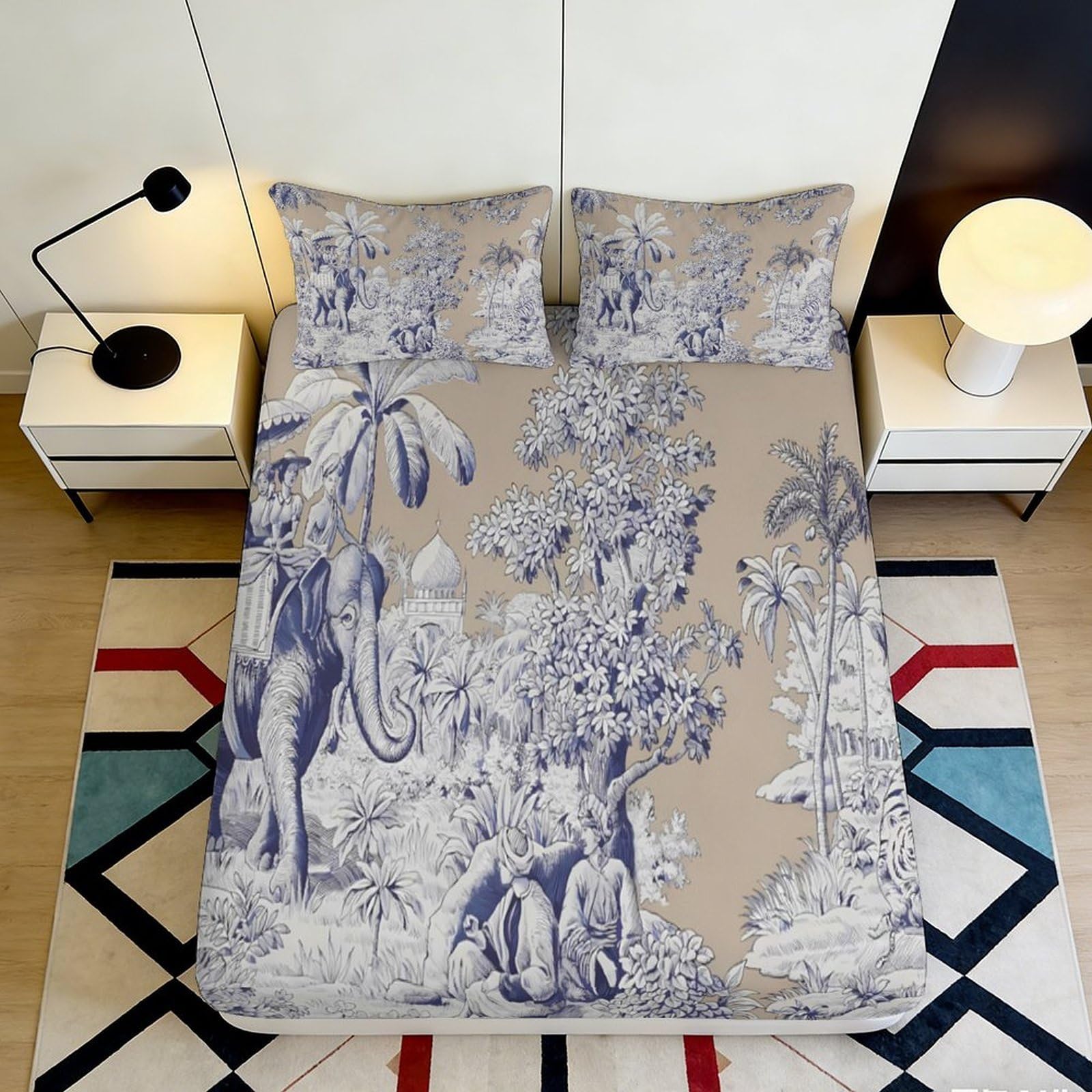 3D Printed Jungle Safari Fitted Sheet Microfiber Soft Breathable Elephant Forest Mattress Cover Bedroom Decor 90x200x25cm
