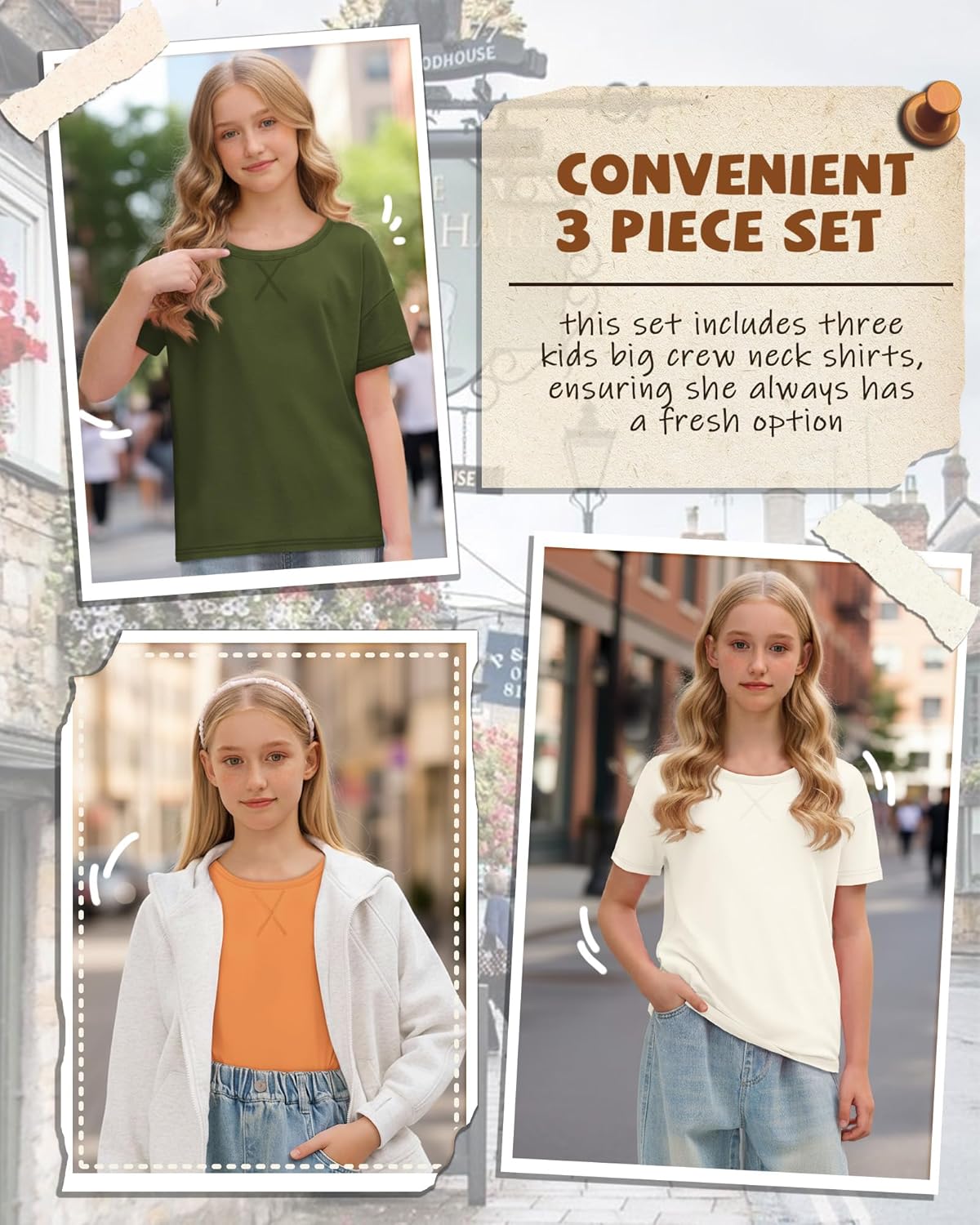 3 Pack Girls T Shirts Kids Short Sleeve Crewneck Tops Loose Fit Summer Comfy Basic Casual Blouse Teen 5-14 Years