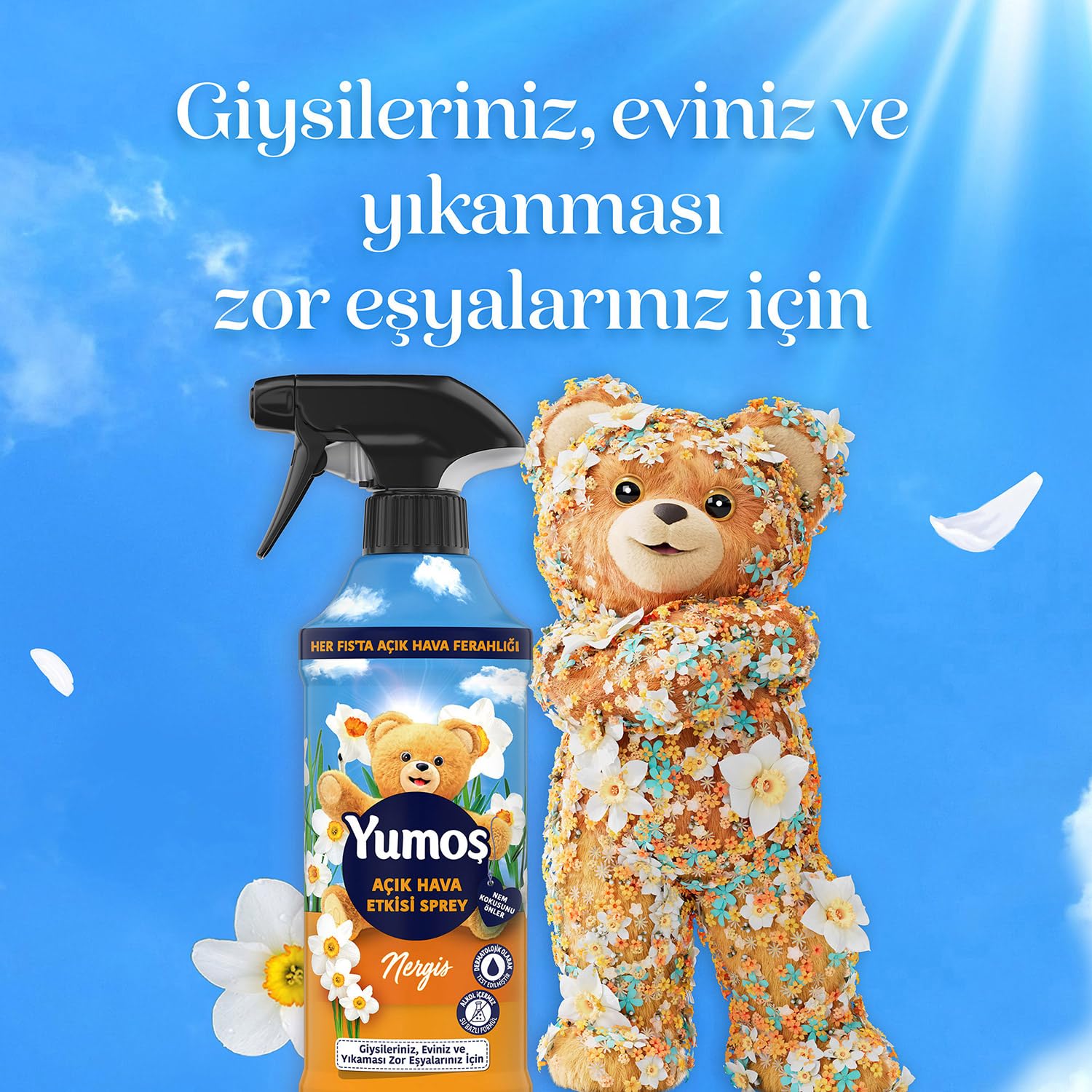 Yumoş Açık Hava Etkisi Sprey Yıkanması Zor Eşyalar İçin Giysi Spreyi Nergis 430 Ml