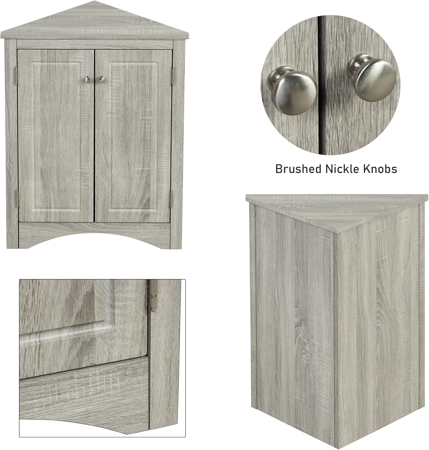 Amposei Triangle Corner Storage Cabinet for Small Spaces, Free Standing Bathroom Floor Cabinet with Adjustable Shelves for Living Room Laundry Kitchen, Oak