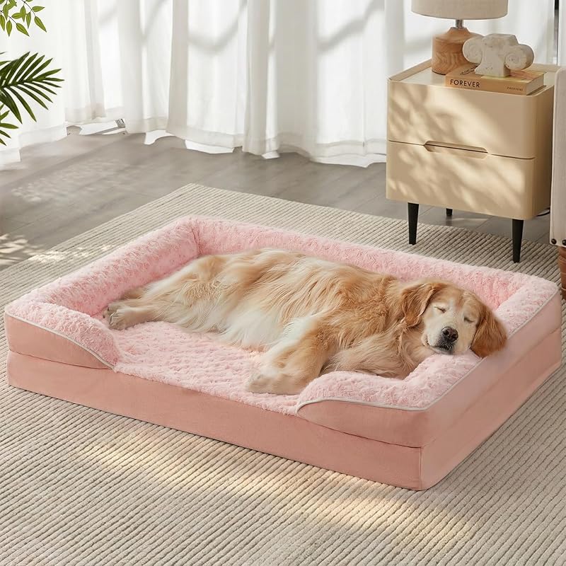 Cama Ortopédica Lavável para Cães Grandes com Espuma de Alta Densidade WNPETHOME 91,44 x 68,58 x 16,51 cm