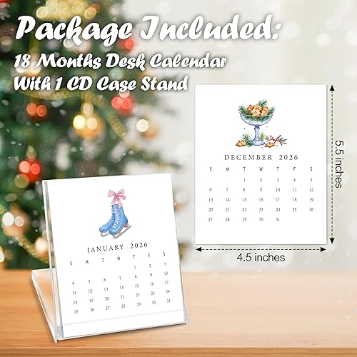 Miniatura 3 de Mini calendario de escritorio 2026-2027, 18 meses alegres calendarios de escritorio estilo CD, desde enero de 2026 hasta junio de 2027, pequeño