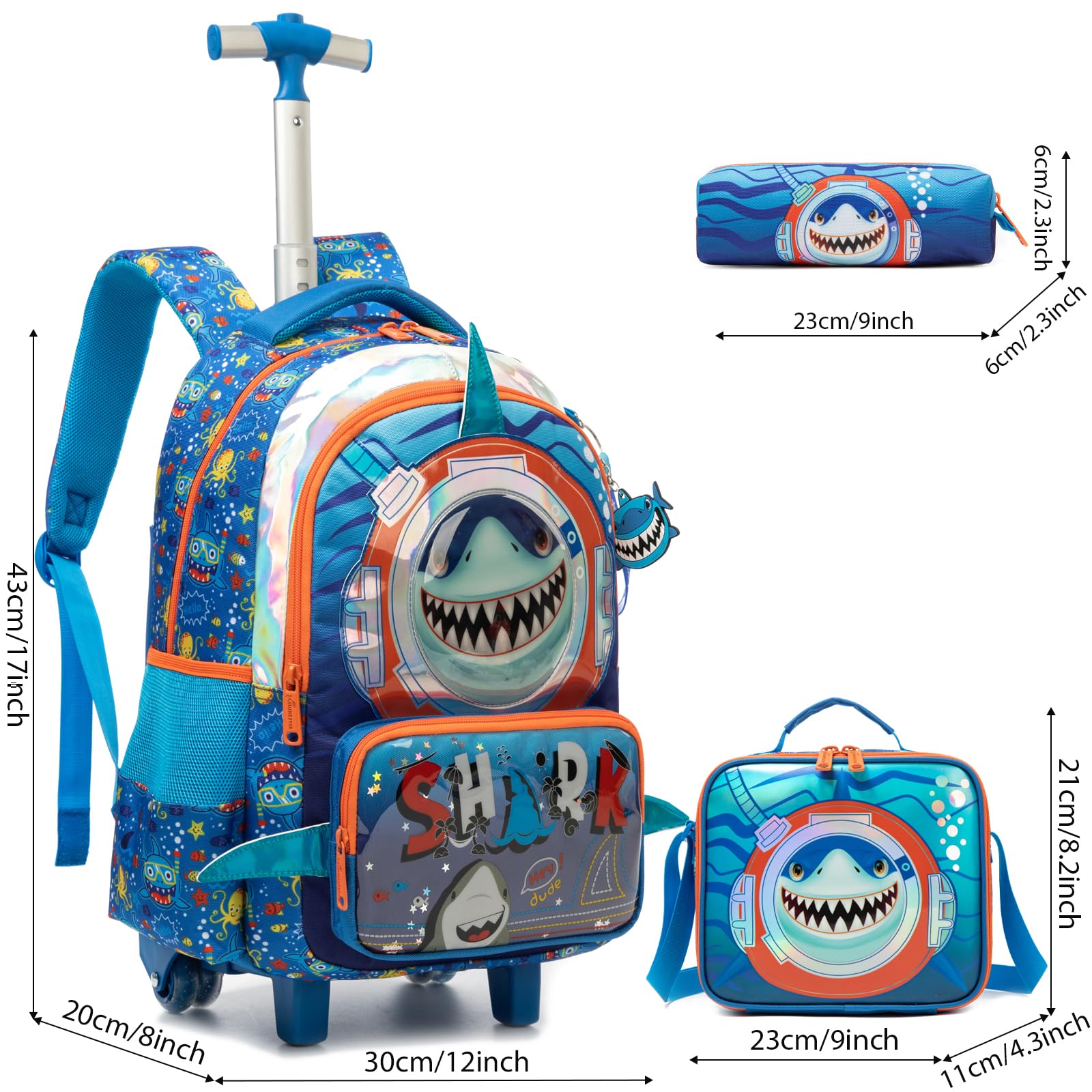 Plecak dziecięcy z kółkami dla chłopców, walizka dziecięca, walizka szkolna, Blue-0201-shayu, 16.5inch