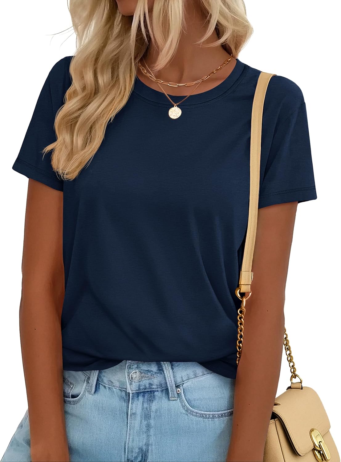 YUCOLEN T Shirts for Women Short Sleeve Crewneck Cotton Tops Summer UPF 50+ Casual Breathable Basic Tee Tshirt