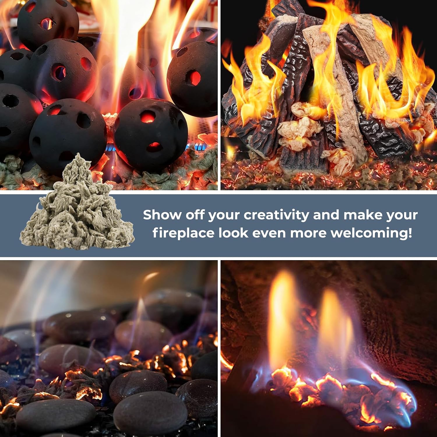 10 Oz Rock Wool Fireplace Embers for Gas Logs, Gas Fireplace Glowing Embers | Rock Wool Embers for Gas Log Sets,Natural Gas,Propane,Vented,Unvented,Indoor Gas Fireplace, Realistic Fake Flames