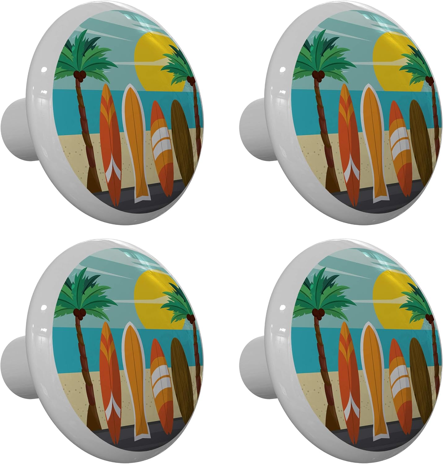 Set of 4 Surfboards Under Palm Tree Drawer Knobs