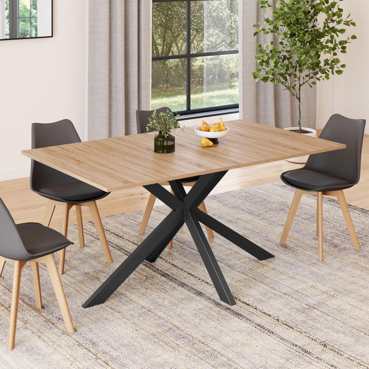 IDMarket - Rechteckiger Esstisch ALIX 8 Personen Spinnenfuß Holz und Schwarz 160 cm