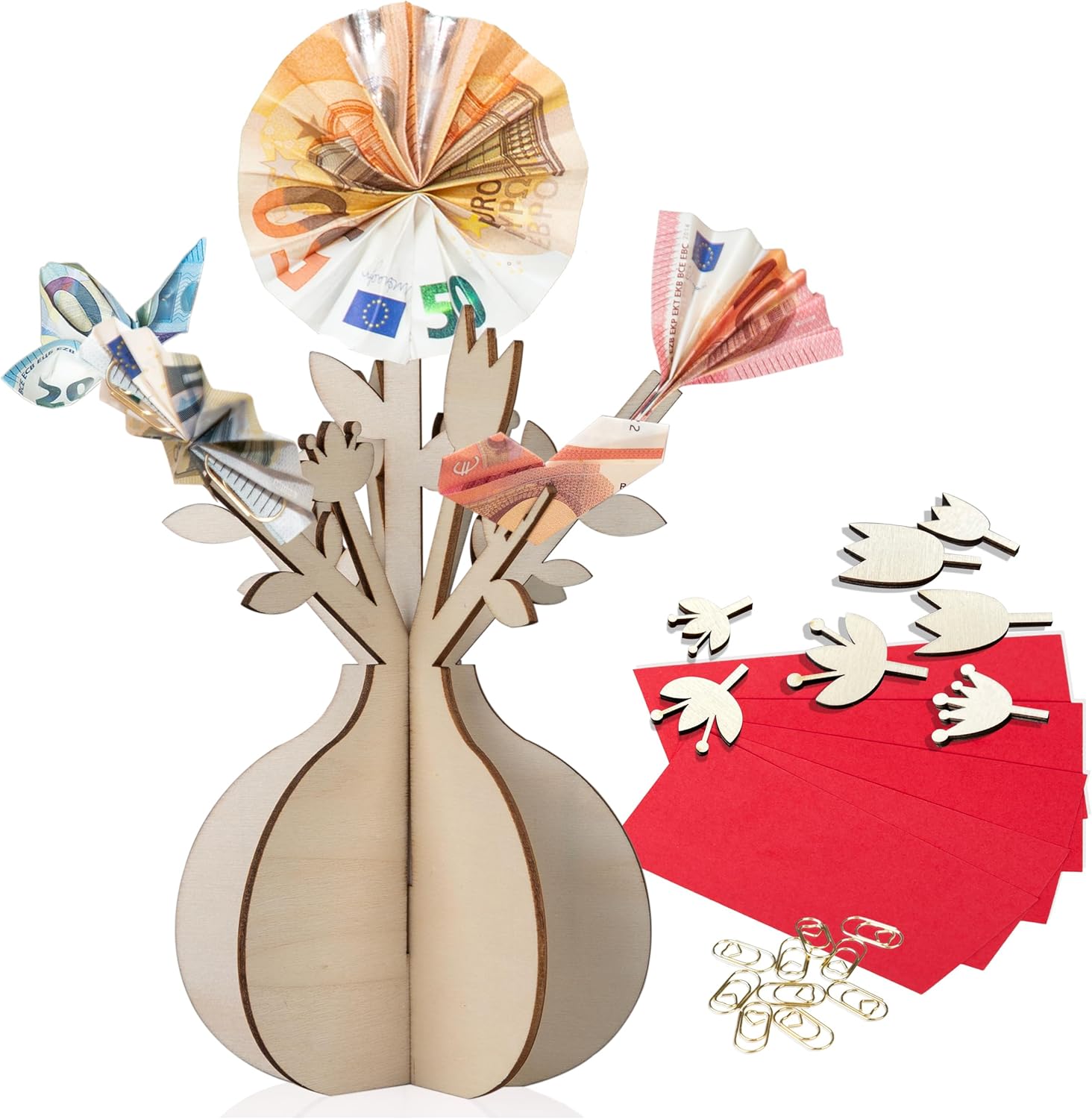 Birthday Money Gifts - Wooden Flower Vase as Money Gift Packaging - Wish Filler Gift for Birthday & Wedding - DIY Birthday Gift - Original Gift Idea