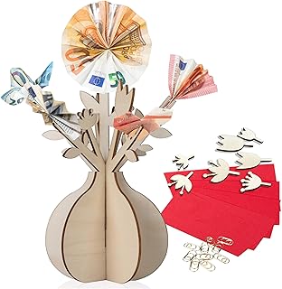 Geldgeschenke Geburtstag – Holz Blumenvase als Geldgeschenk Verpackung – Wunscherfüller Geschenk zum Geburtstag & Hochzeit – DIY Geburtstagsgeschenk – Originelle Geschenkidee Inovida