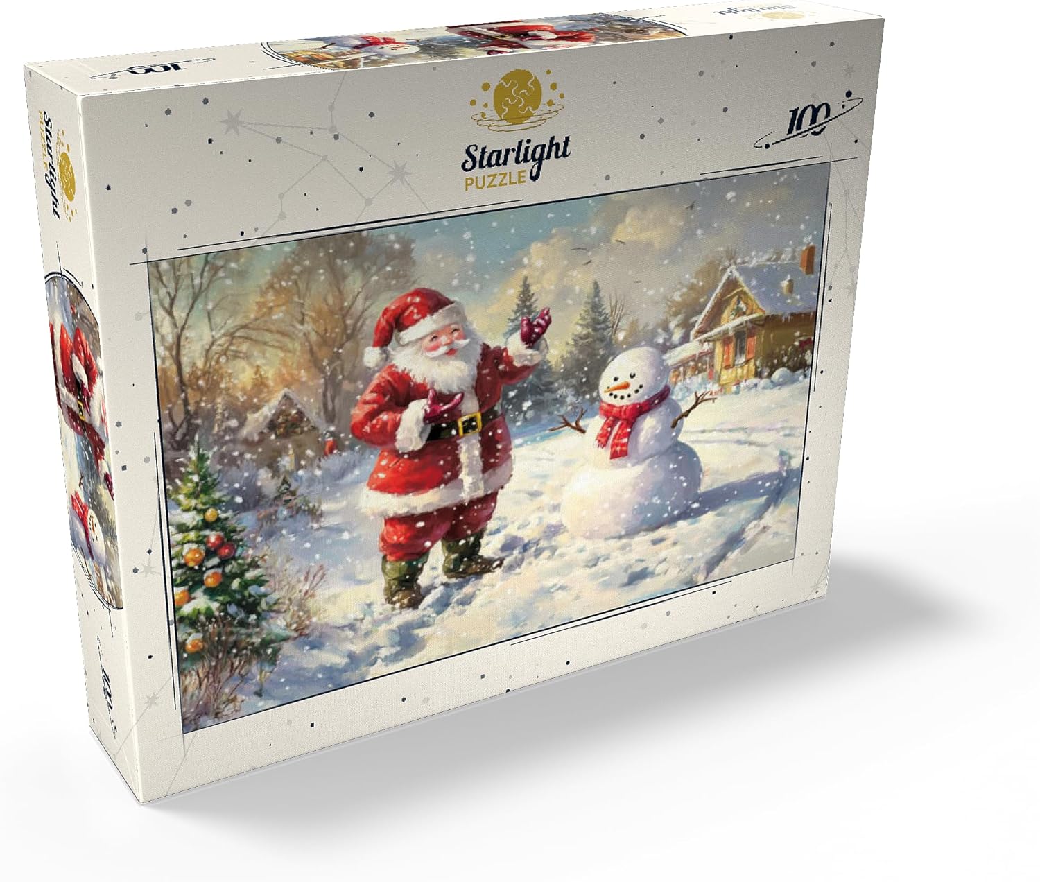 MyPuzzle Santa Claus and Snowman in Winter Scene - Premium 100 Piece Jigsaw Puzzle for Adults
