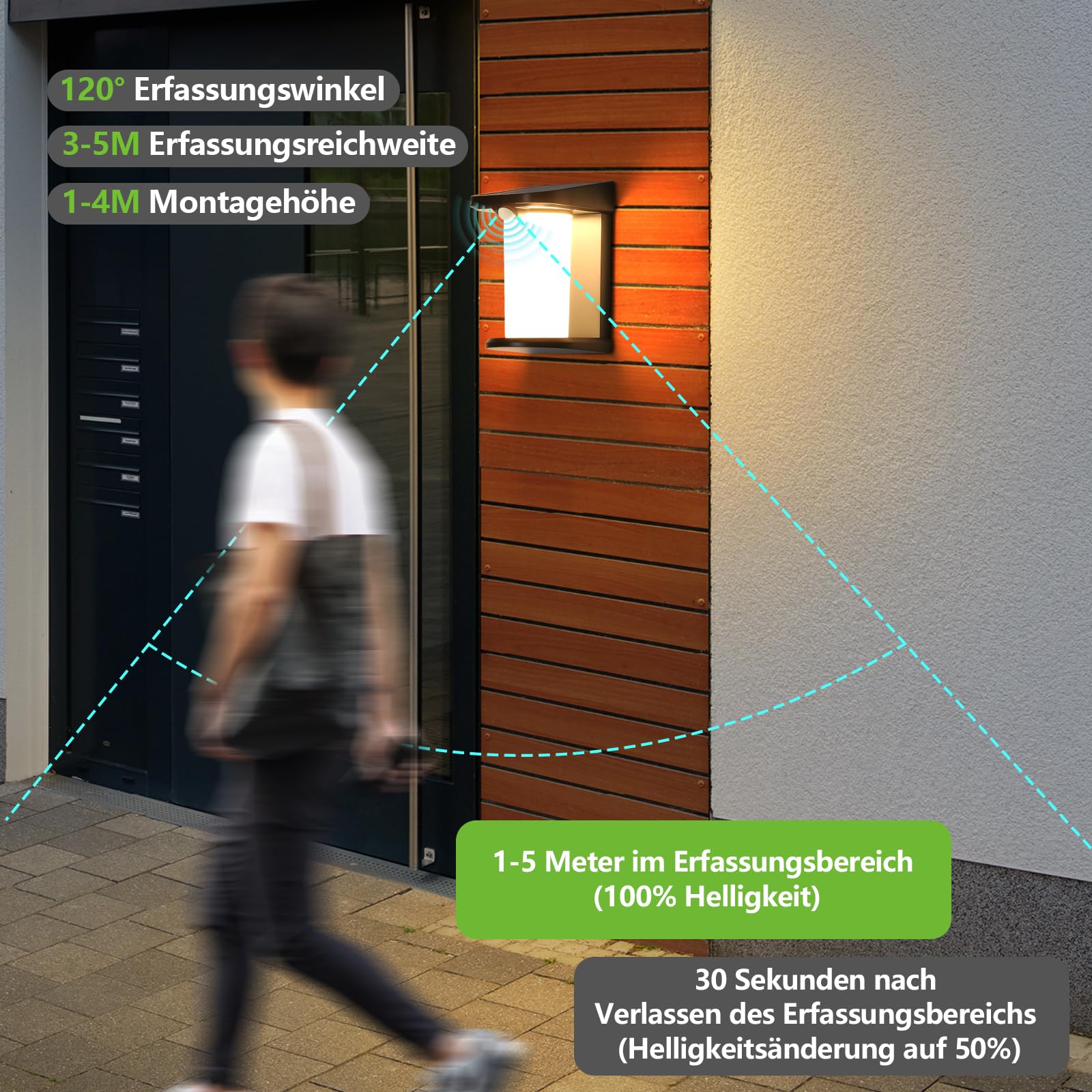 CBJKTX Solarlampen für Außen mit Bewegungsmelder - 6ER LED | Solar Wandleuchte Aussen Solarleuchte Garten Outdoor 2 Modi Wasserdichte Aussenleuchte 3000K Warmweiß für Hof Stufen Haustür