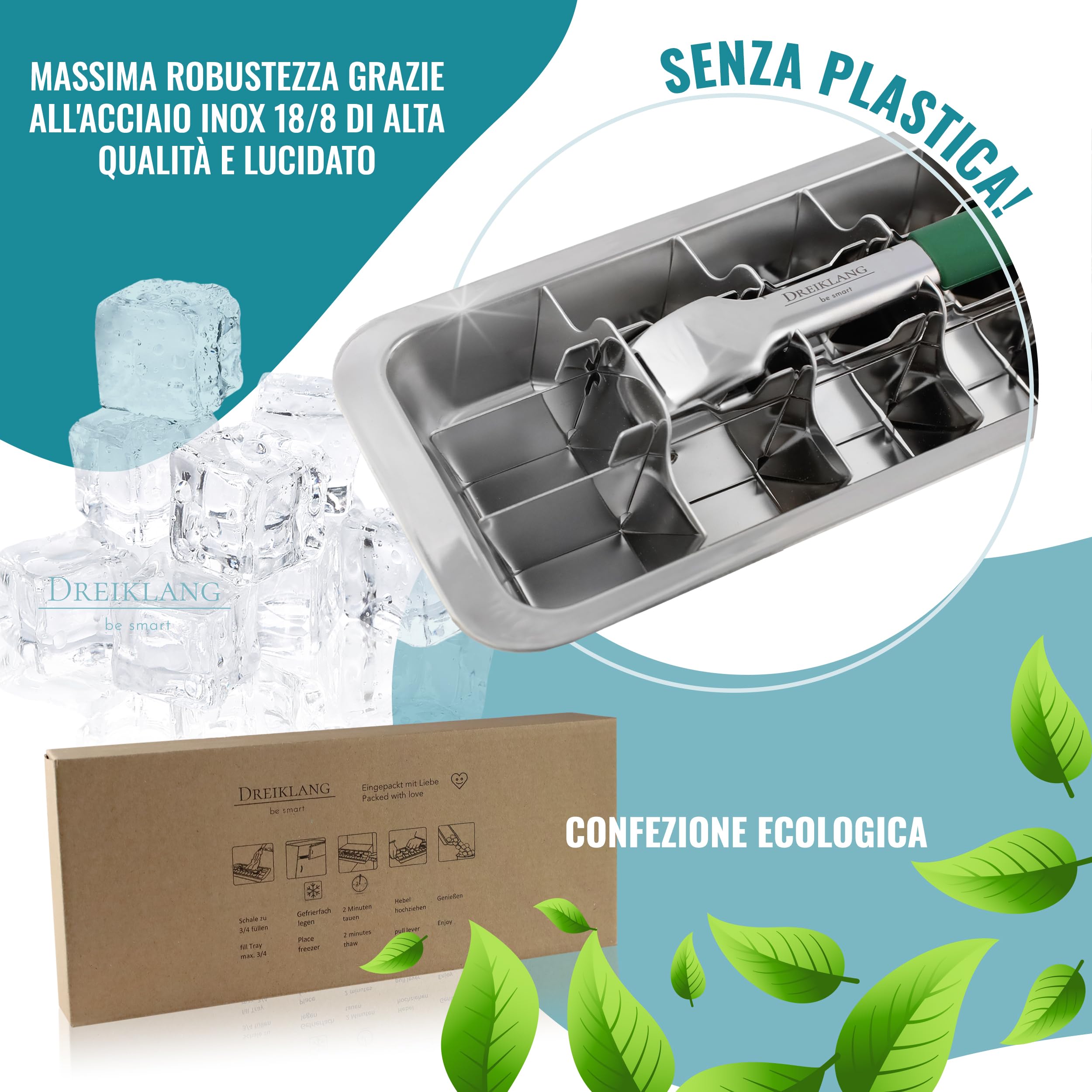 Stampo Cubetti Ghiaccio Acciaio Inox - Senza Plastica, Leva Estrazione, Stile Vintage, Lavabile Lavastoviglie - Foto 14