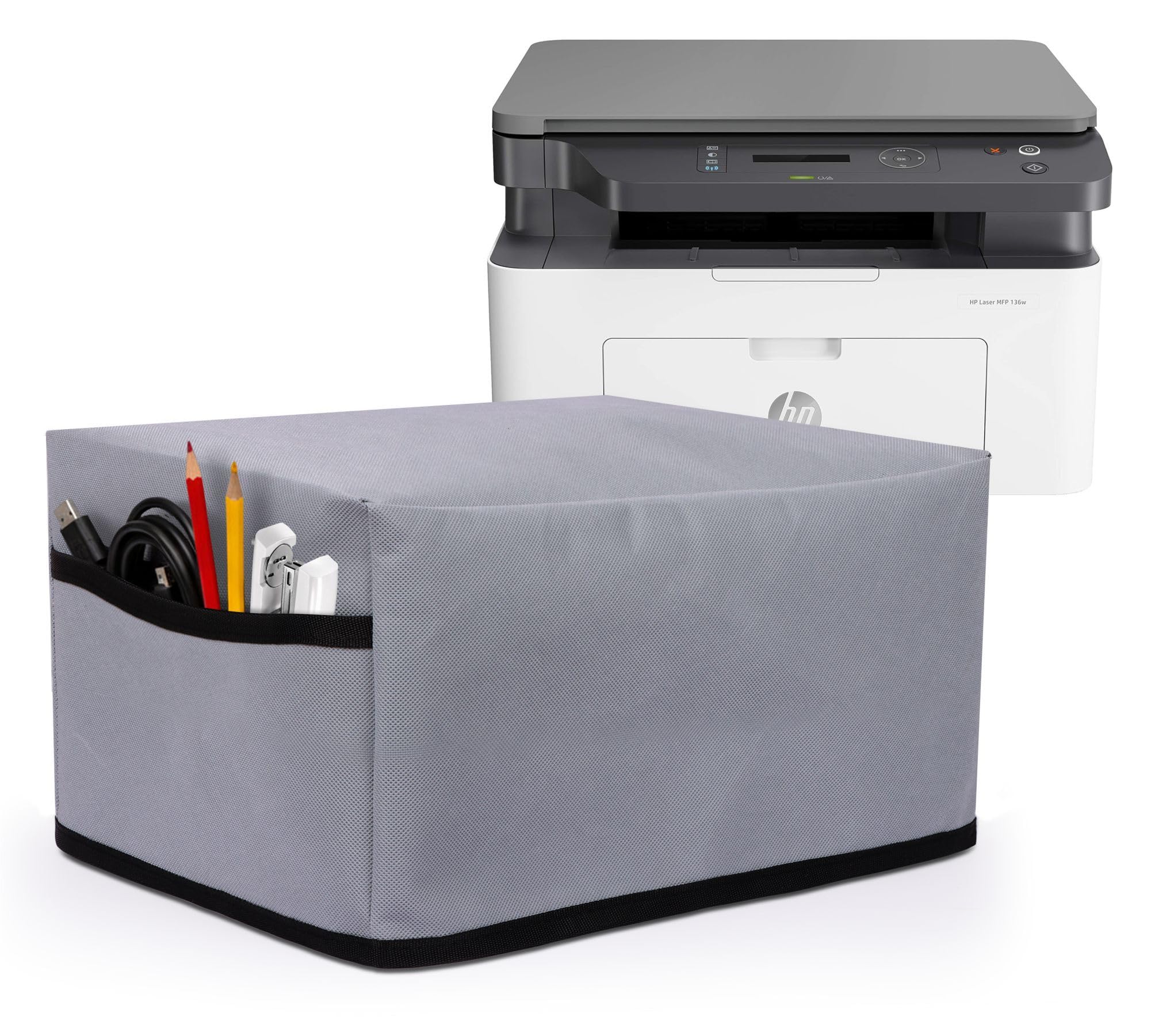 Cranique Printer Cover for HP 1188a / 1188w / 136a / 136w / 136nw LaserJet MFP Printer, Durable Fabric, Easy to Clean, Foldable Design, Dustproof, Water Resistant, Accessory Pocket (CR-HP-136nw-Grey)