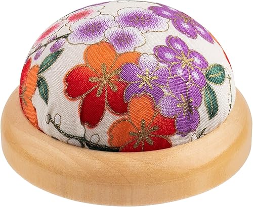Rolybag Cojín de alfiler, base de madera, pinza, estilo japonés, redondo, para agujas de coser o manualidades (estilo japonés 1)