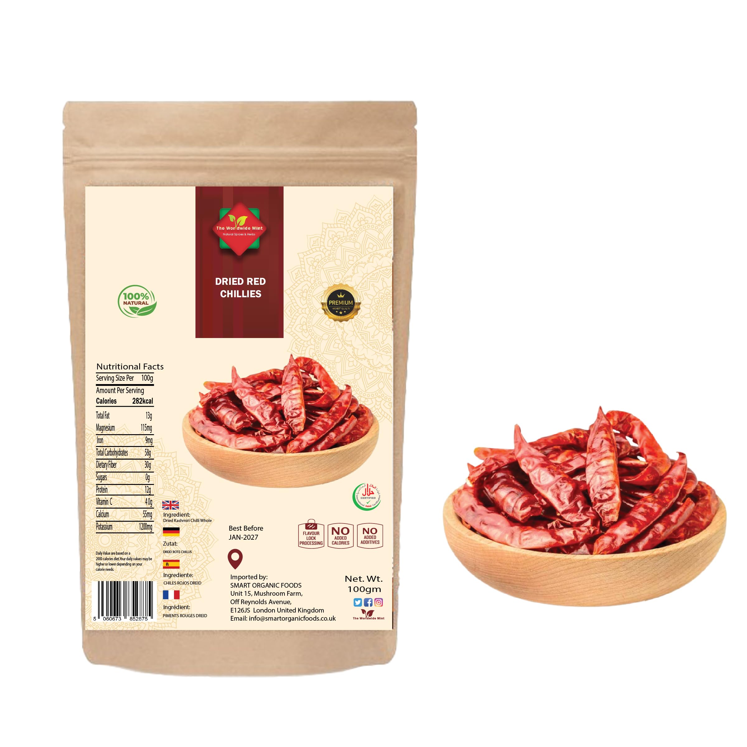 Premium Red Chilies Whole Dried 200G | Authentic Whole Chilis for Cooking | Spice & Flavor | Natural | Sun-Dried | Reusable Packaging | Zip Sealed