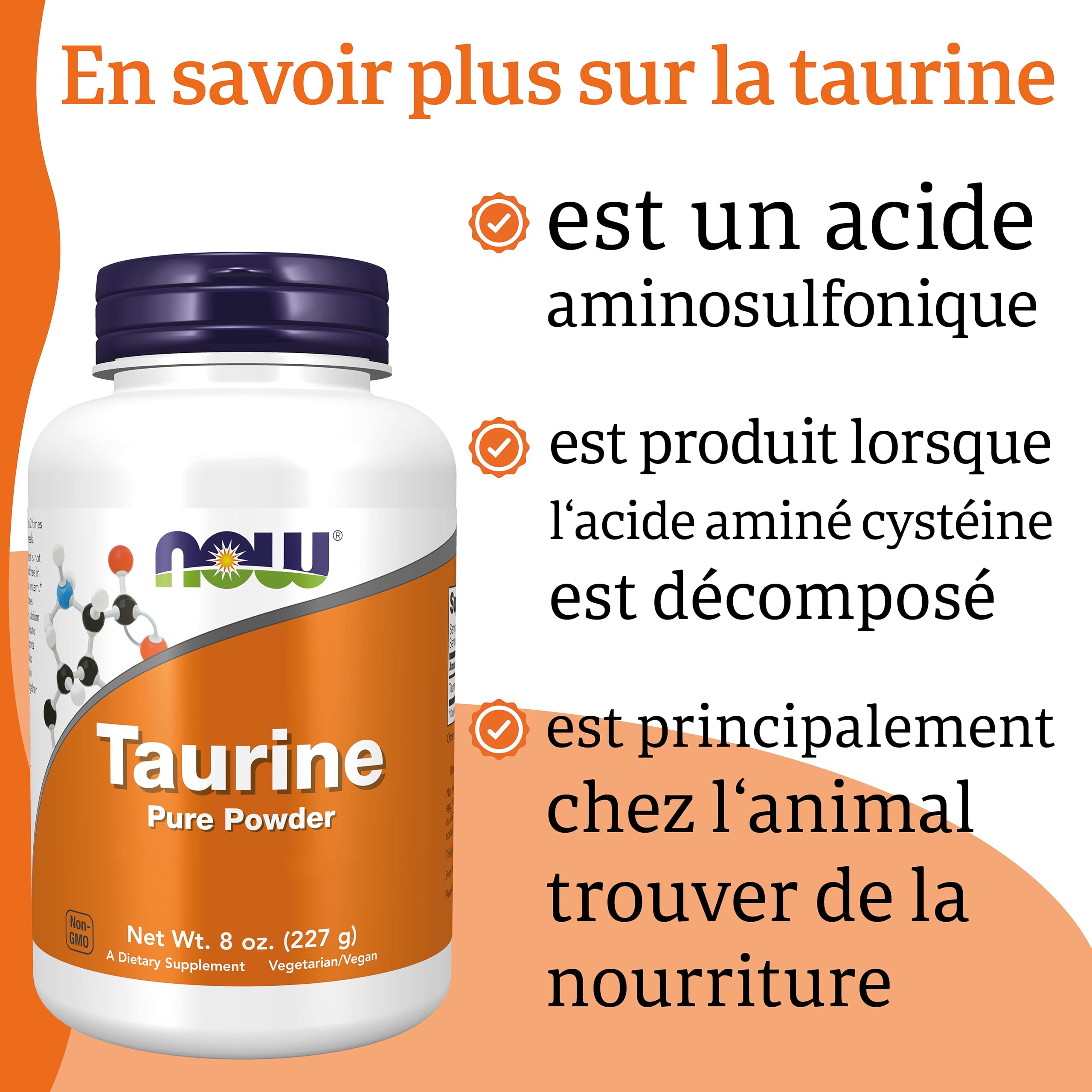 Now Foods, Taurine, Forme Libre, 227g Poudre végétalienne, Testé en Laboratoire, Sans Soja, Sans Gluten, Sans OGM, Végétarien