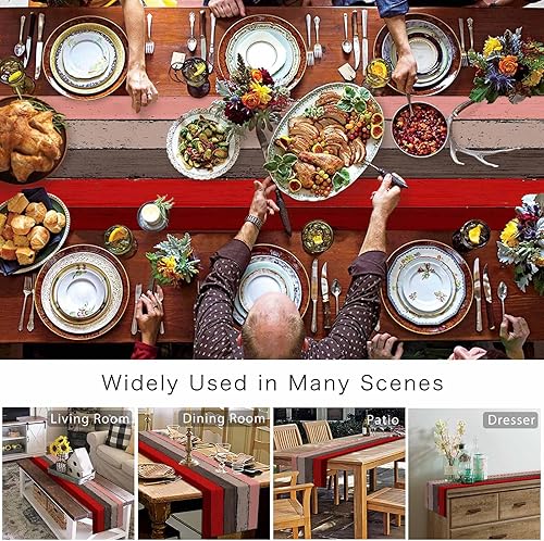 Miniatura 216 de Camino de mesa de algodón y lino estilo granja rústico retro, textura de madera de granero, color degradado marrón y gris, antideslizante,