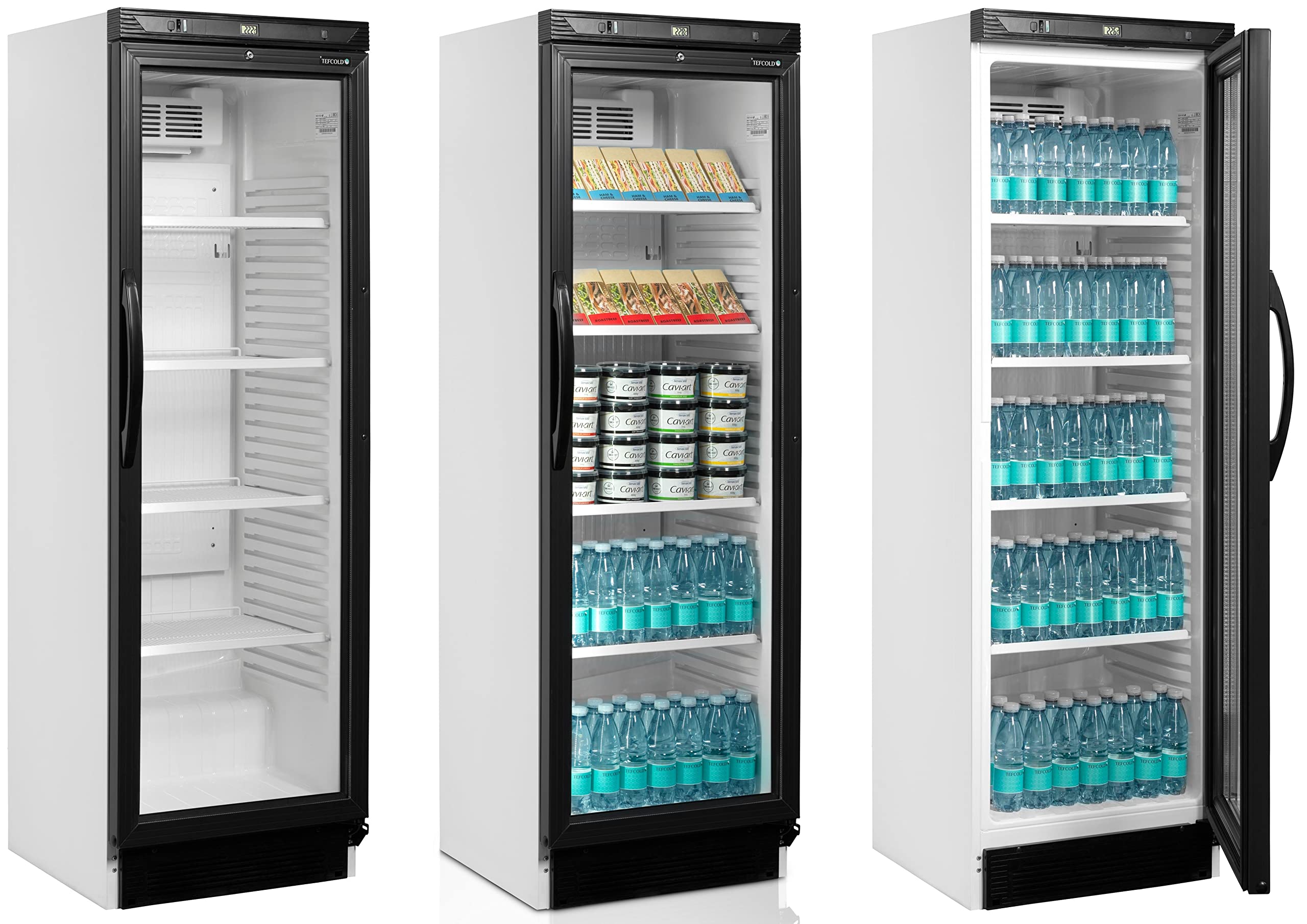 Tefcold CEV425 1 LED Frigorífico para Bebidas, Volumen Bruto 372 L, Nevera Expositora, Frigorífico con Puerta de Cristal, Rango de Temperatura 2 a 10 °C, Luz Interior LED dentro del Marco de Puerta