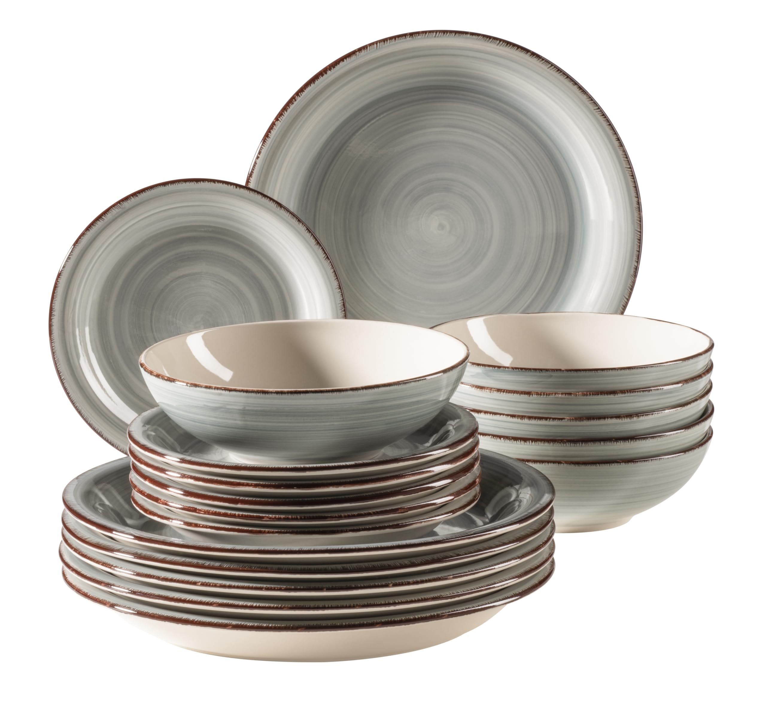 MÄSER 931875 Bel Tempo II Lot de 18 assiettes en céramique peinte à la main pour 6 personnes au look vintage moderne Bleu fumé
