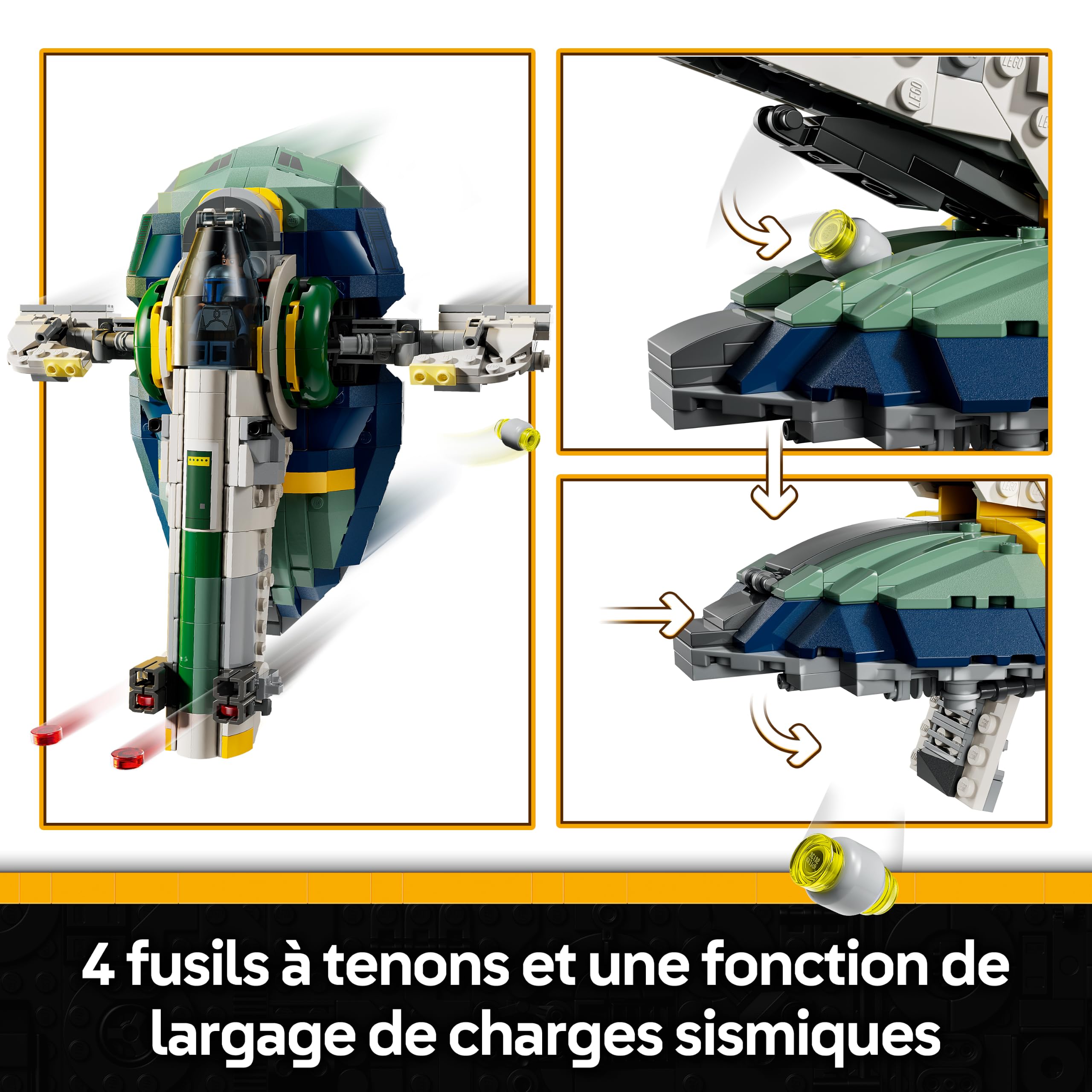 LEGO Star Wars 75433 L’Attaque des Clones Le Vaisseau de Jango Fett - Jouet de Construction avec Ailes Rotatives & 3 Minifigurines Dont Boba Fett - Décoration - Cadeau pour Garçon ou Fan dès 9 Ans