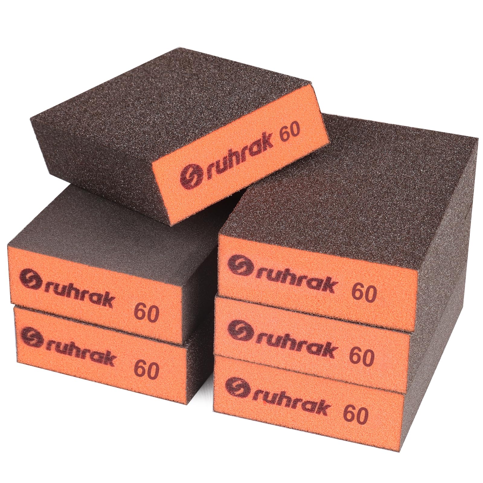 Sruhrak Sanding Block 12 Pieces Hard Sanding Sponges, 60 Grits Wet Dry Reusable Sanding Pads for Wood Plastic, Drywall and Metal Polis