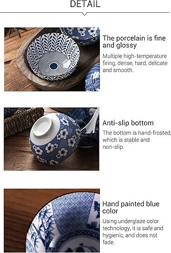 Miniatura 6 de Gegong Juego de vajilla de porcelana azul y blanca, platos, cuenco, cuchara, palillos, servicio para 1, juego de cerámica esmaltada colorido,