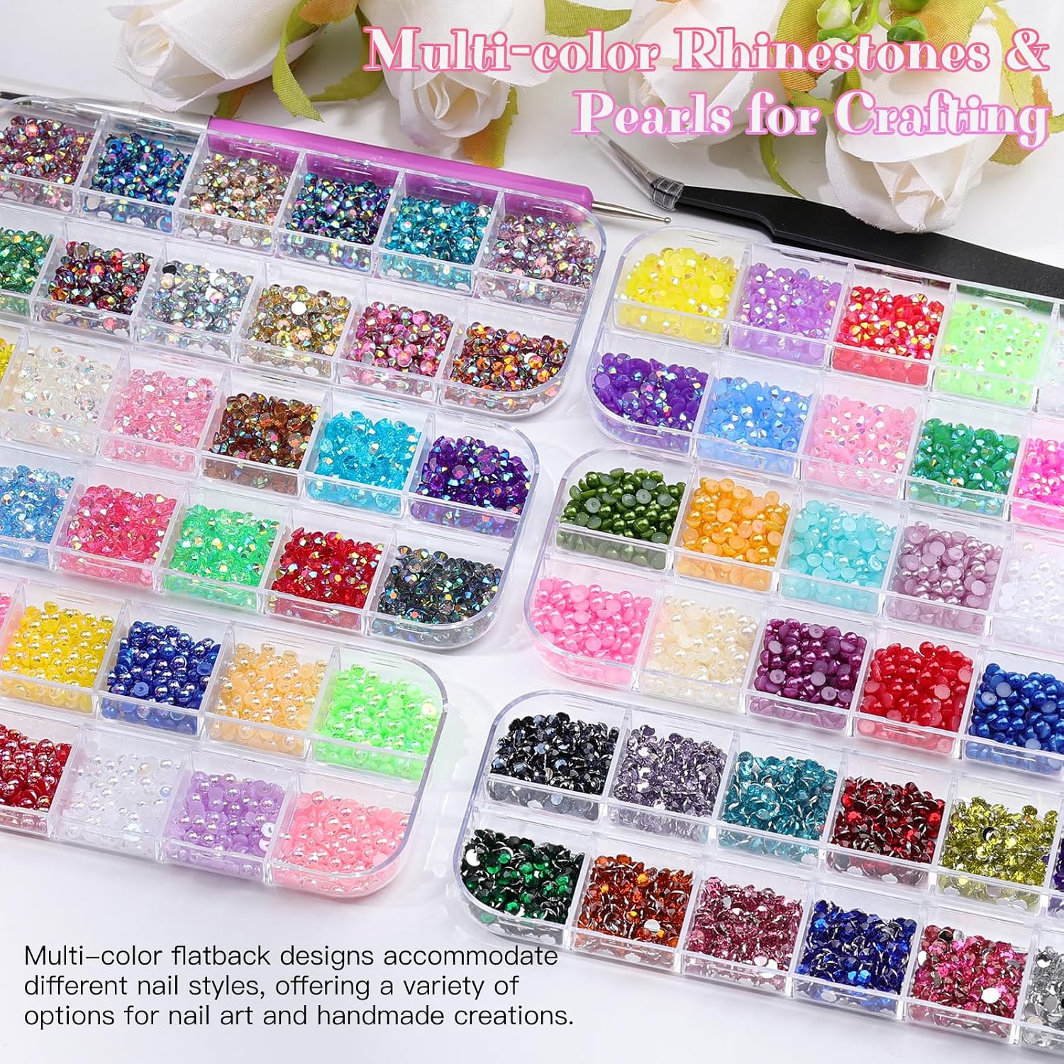 6 Boxes Resin Rhinestones for Bedazzling Kit, 3mm Mixed-Color Jelly Clear AB Rhinestones Flatback Small Pearls Accessories with Tweezers and Brush for Crafting Nail Art DIY Cap Tumblers Face Makeup image 4