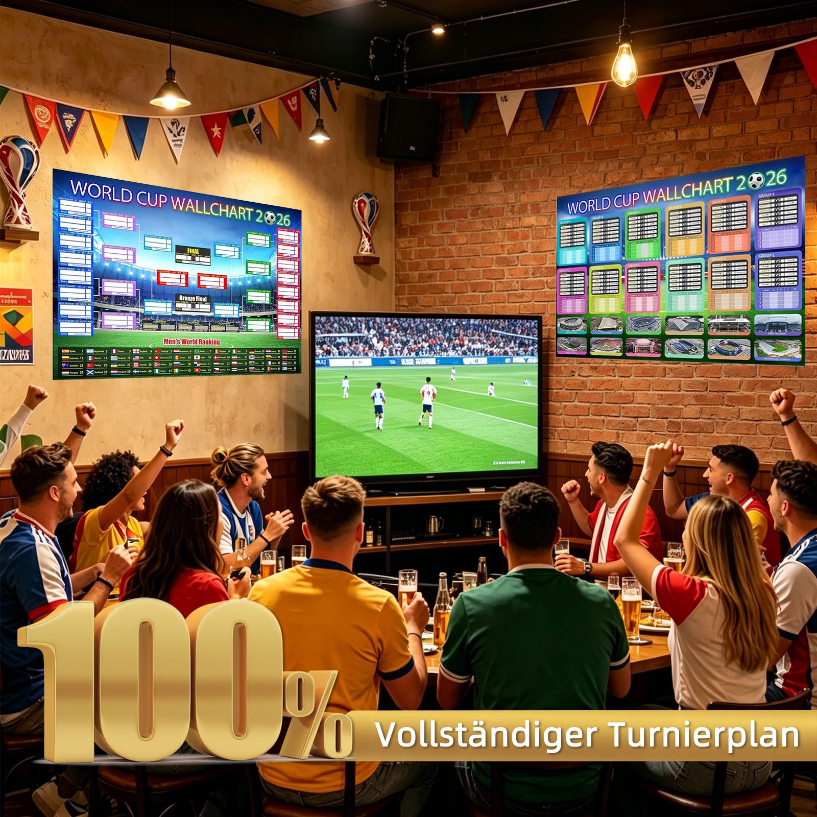 KLINNA Juego de 2 pósteres 87 x 58 cm Calendario Mundial 2026 Planificador de Pared Gran Formato