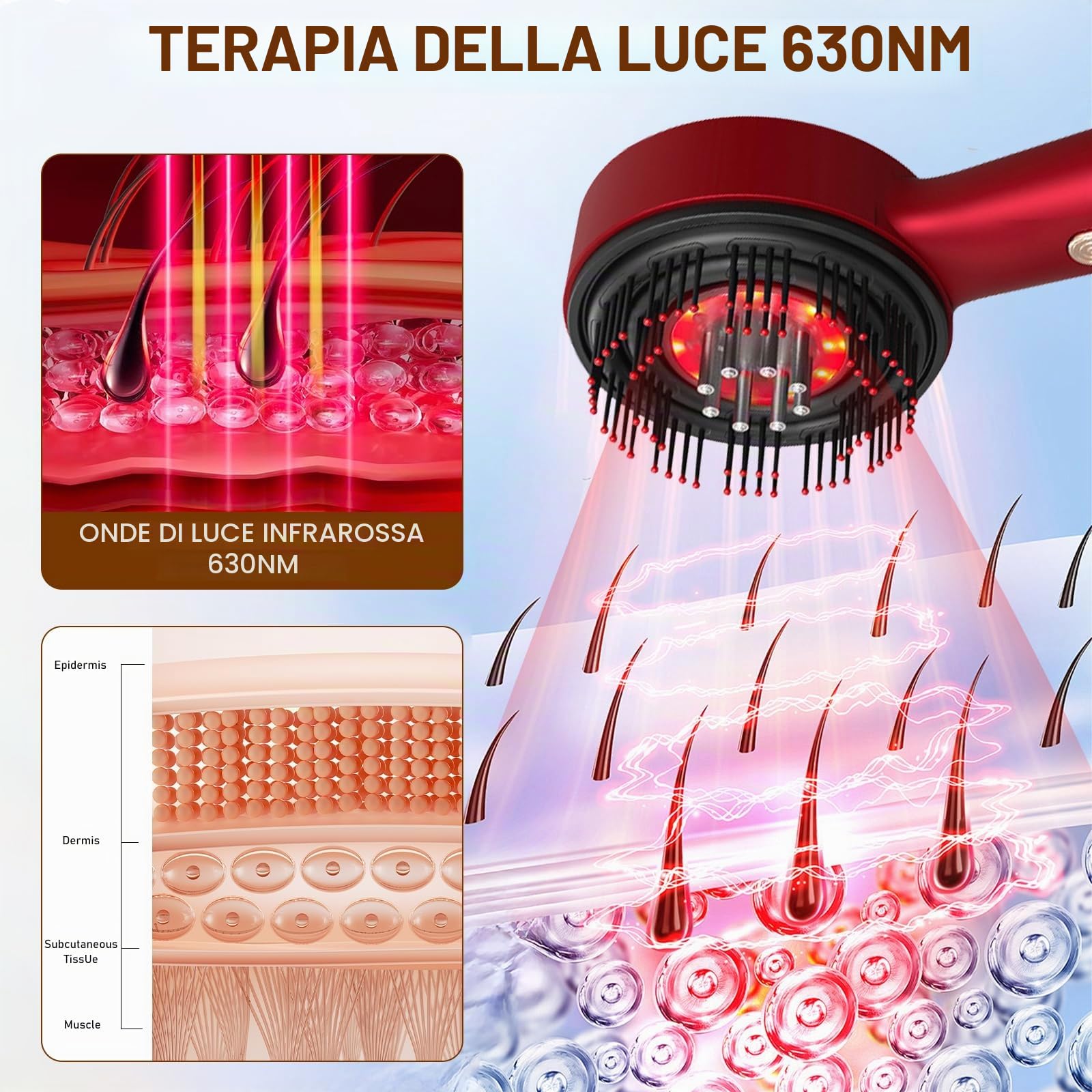 Massaggiatore elettrico del cuoio capelluto con terapia della luce rossa