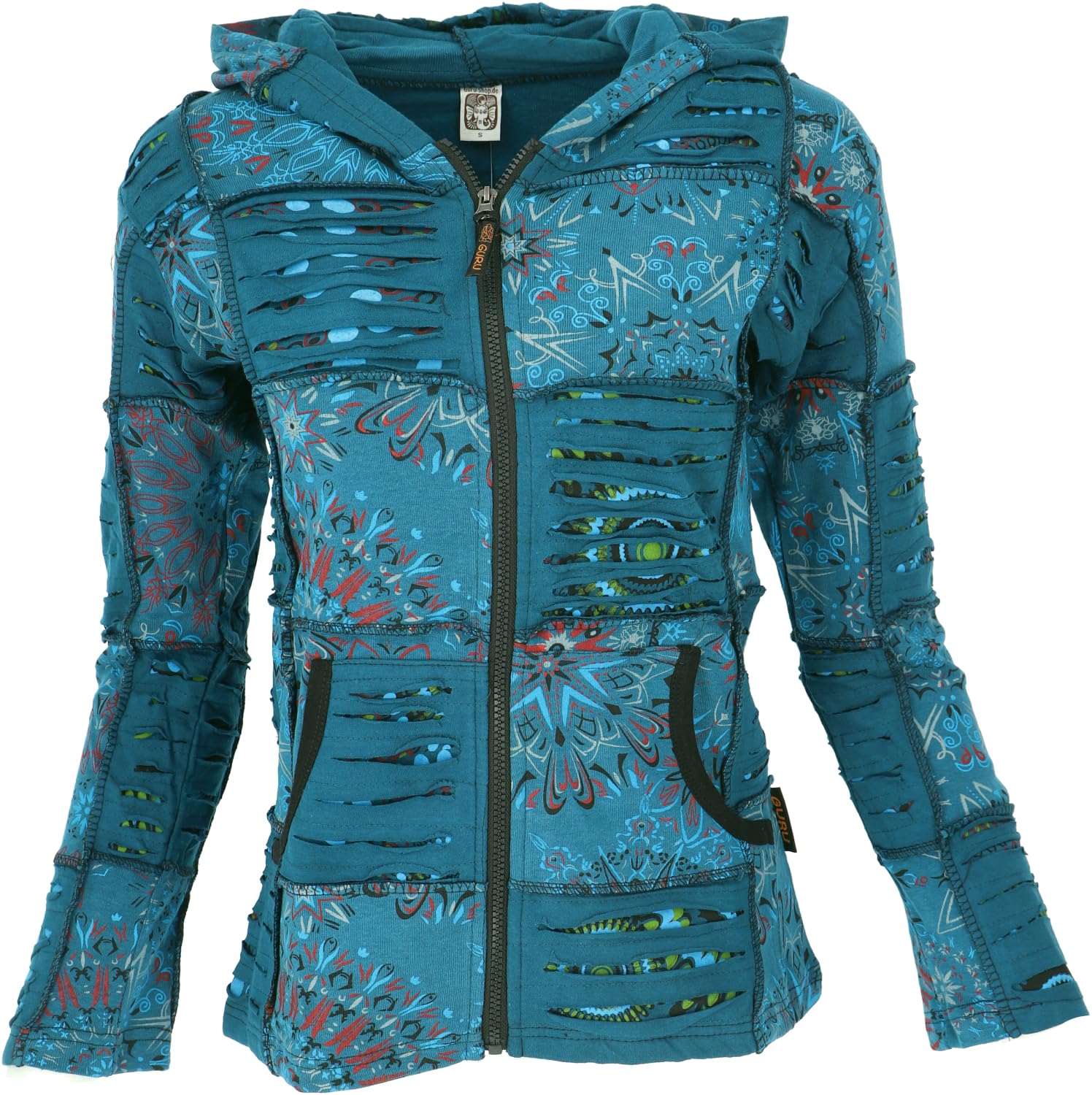 GURU SHOP Goa patchwork jas, geborduurde jas met capuchon met
