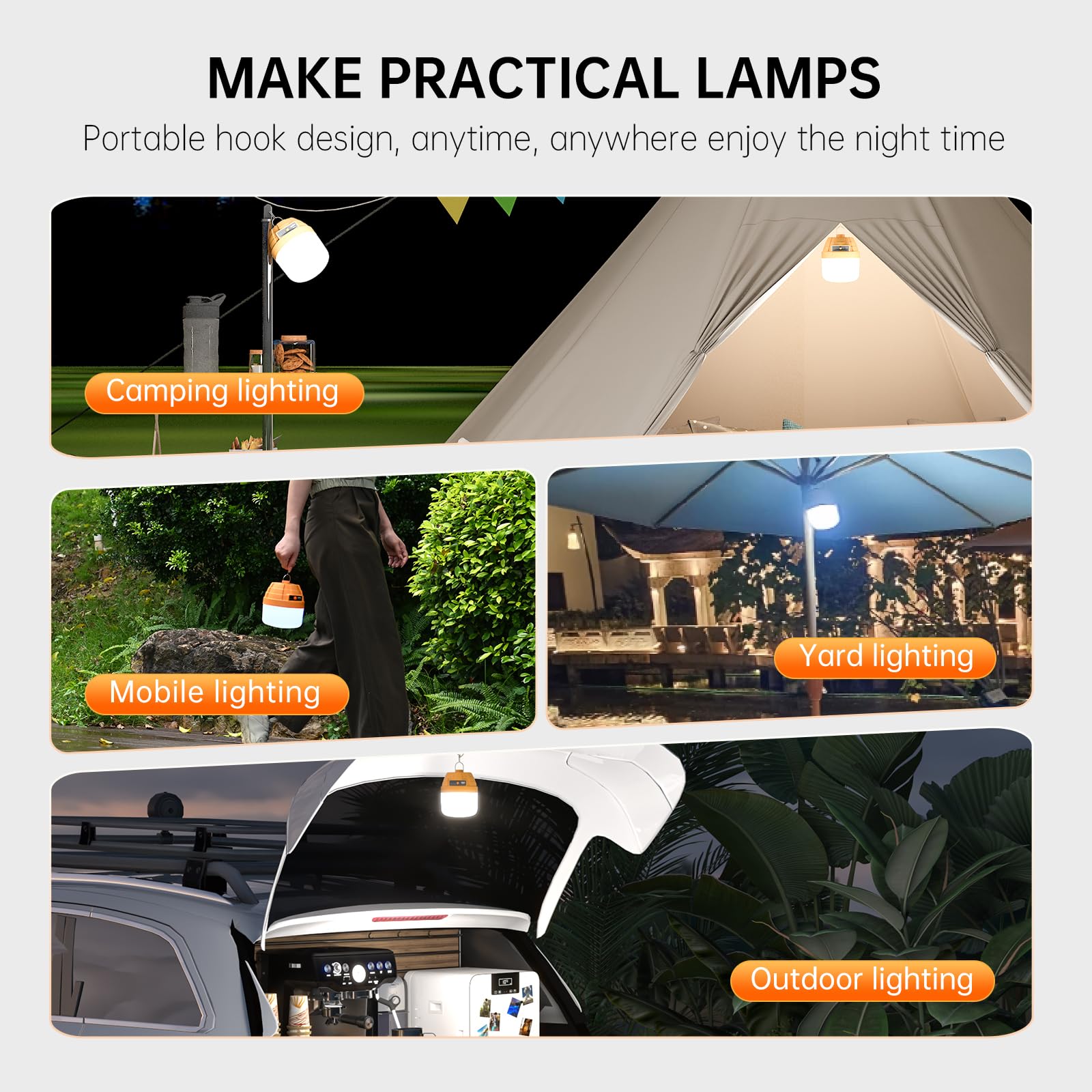 Lanterne de camping LED portable rechargeable, 3000 lm, 10 000 mAh, lumières de tente LED pour camping, lampe de camping étanche essentielle pour randonnée, camping, panne de courant ouragan