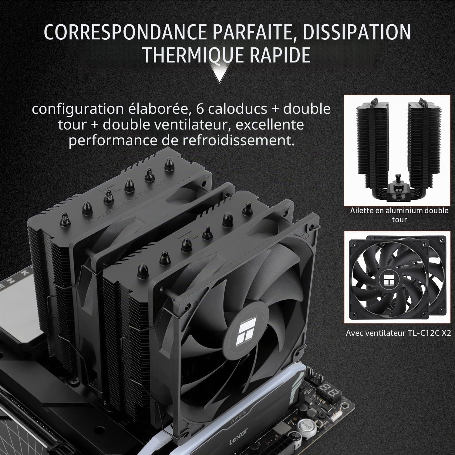 Thermalright Peerless Assassin 120 SE Noir Refroidisseur de processeur CPU, 6 caloducs Technologie AGHP, deux ventilateurs PWM de 120 mm, vitesse de 1550 tr/min, pour AM4/AM5 et Intel 1700/1851/115X