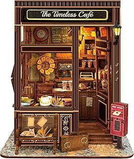 Book Nook Kit, DIY Miniature Coffee House Booknook for Adults and Teens Tiny Home Bookshelf with Led Light,3D Wooden Puzzl...
