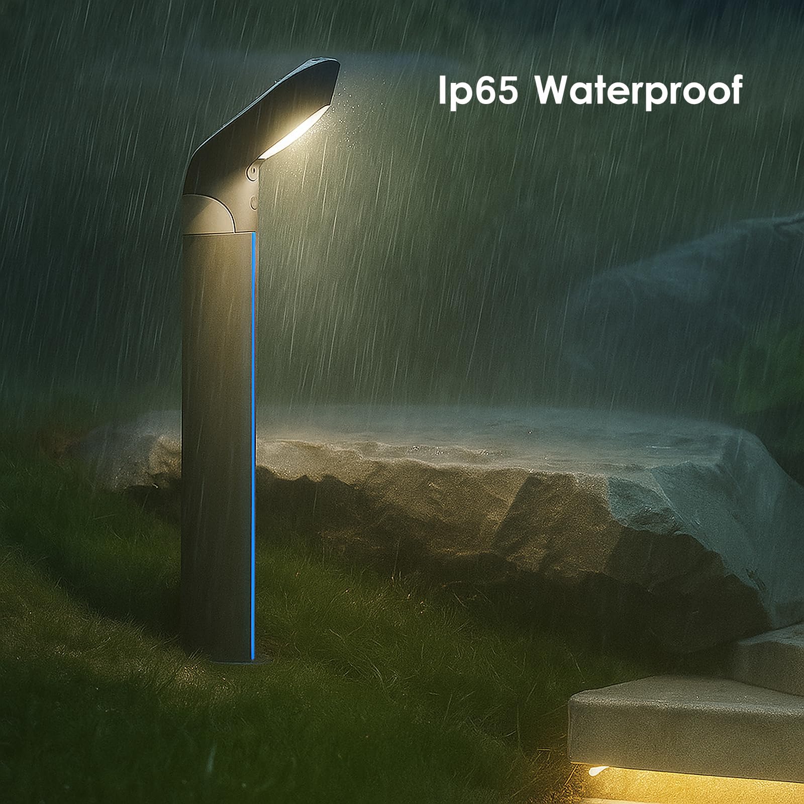ACMHNC Solar Stehlampe Outdoor, 80 cm Pollerleuchte Außen | IP65 Wegeleuchte mit Bewegungsmelder, Aluminium, 3 Farben für Garten, Rasen, Gehweg